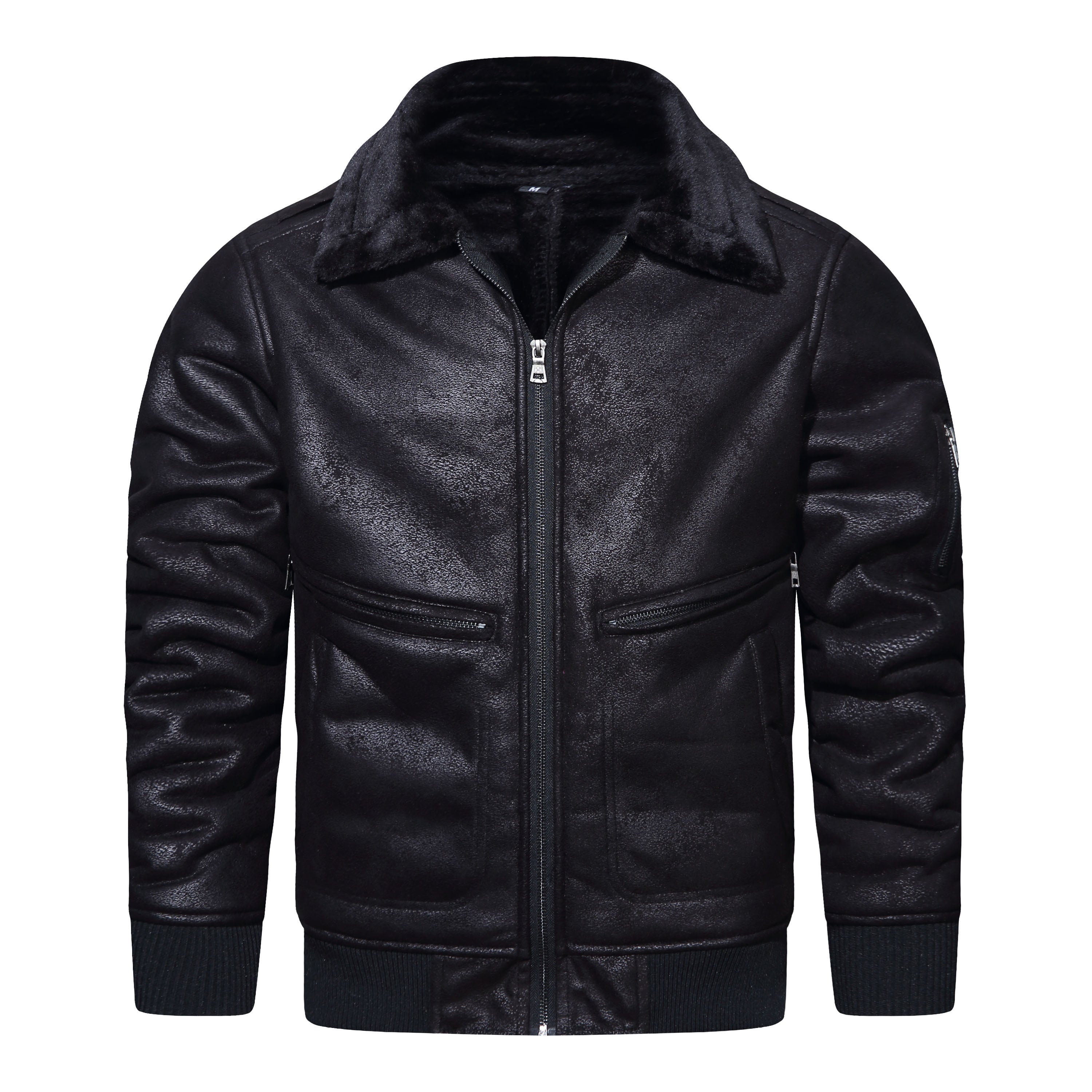 Warm fleece PU leather jacket