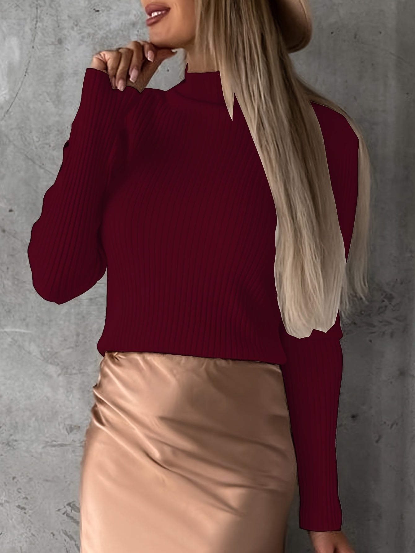 Ribbed thin sweater with high neckline