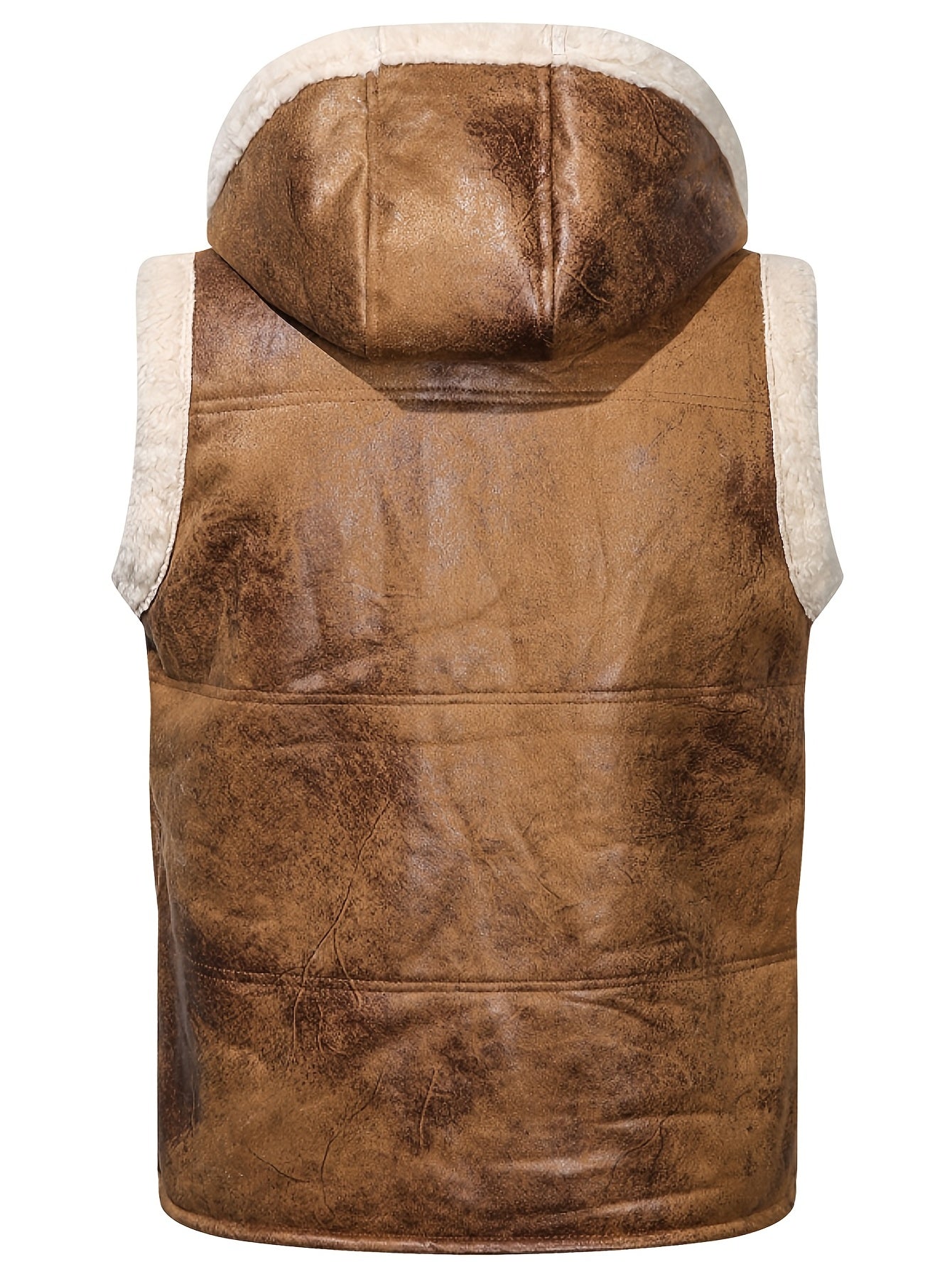 Sleeveless fleece leather jacket with hood