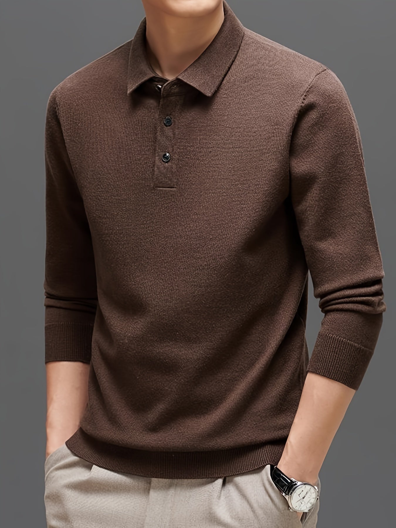 Lapel sweater with high stretch for men