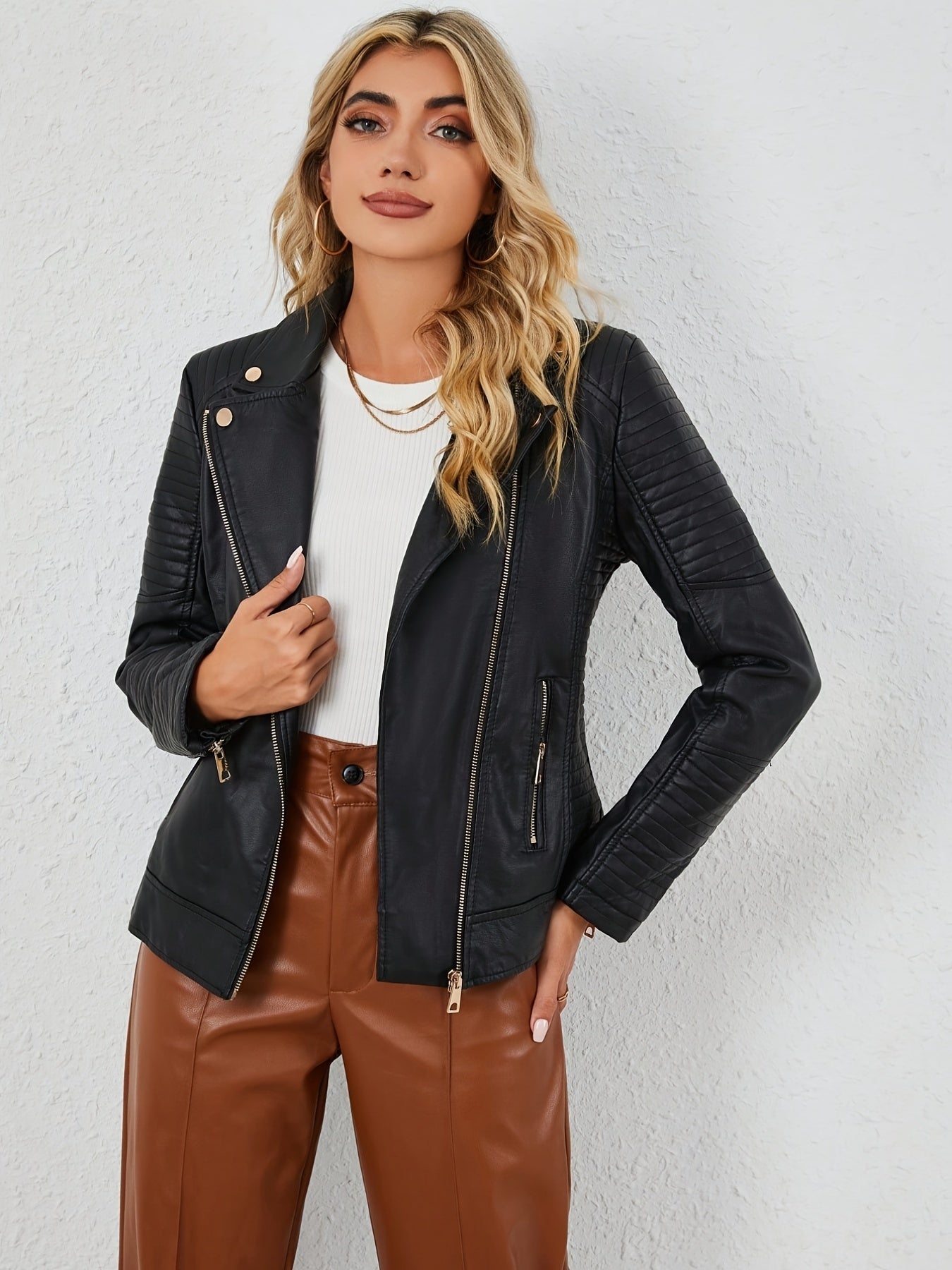 Black leather jacket for women