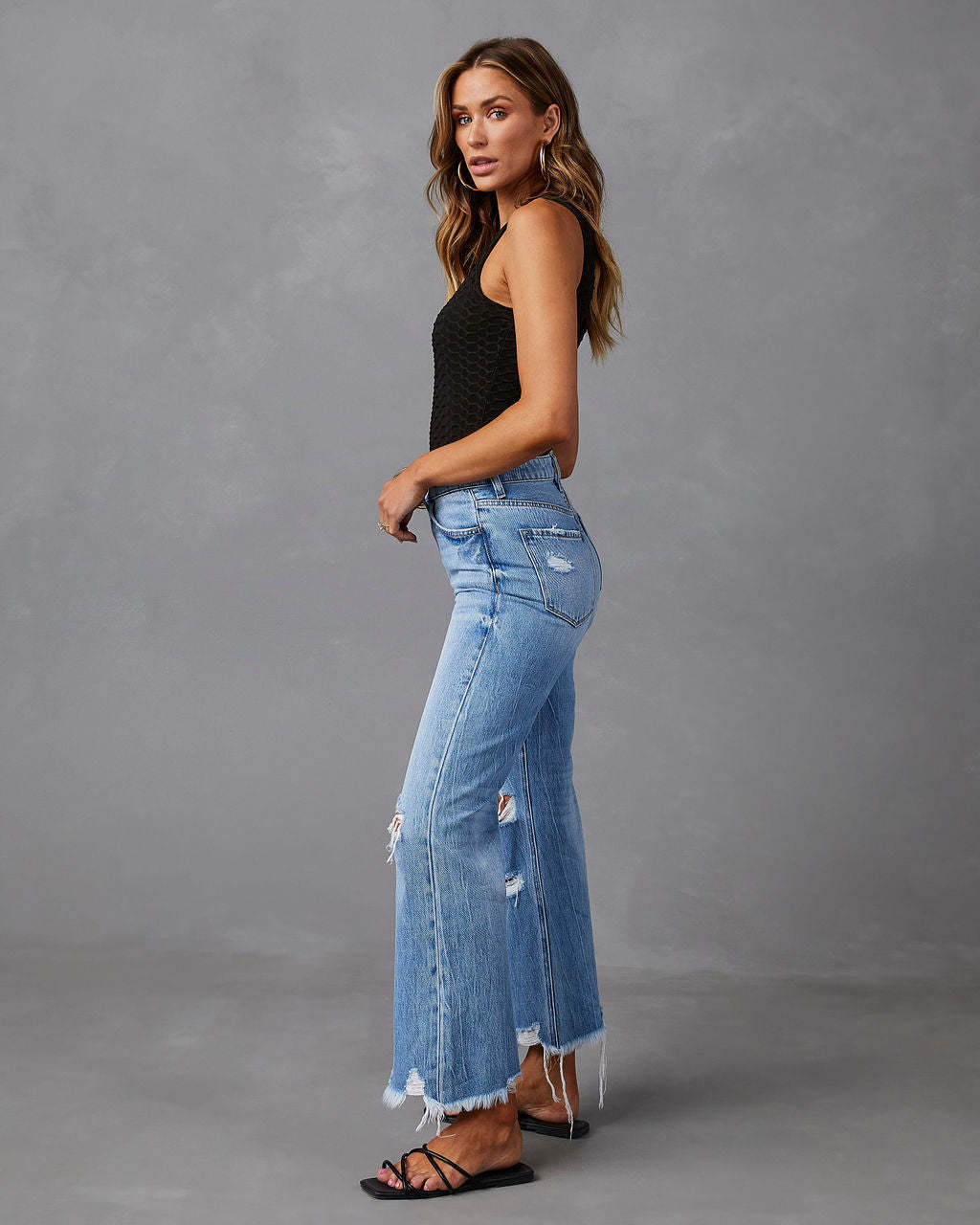 High waisted jeans with holes for women