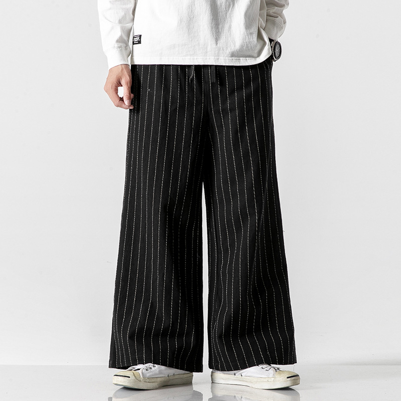 Striped trousers with straight legs