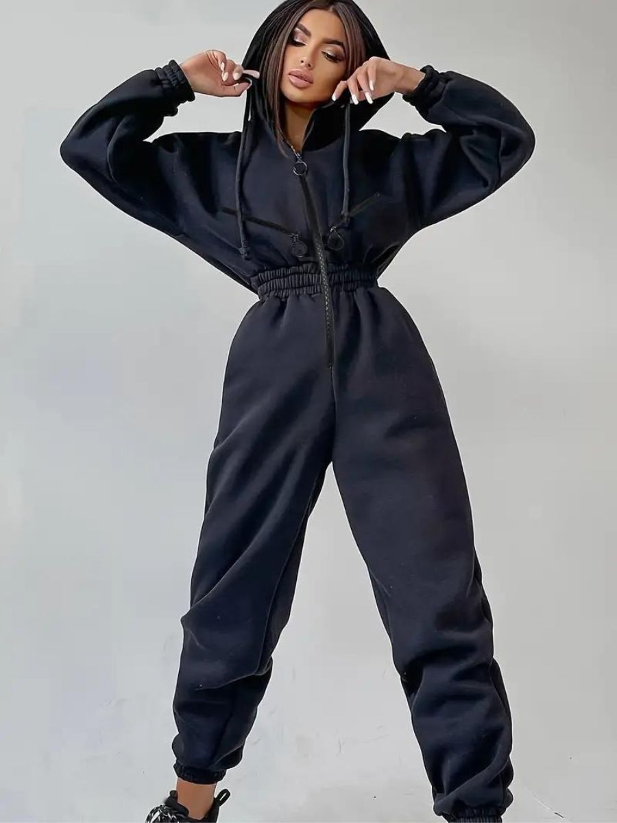 jumpsuit with hood and drawstring