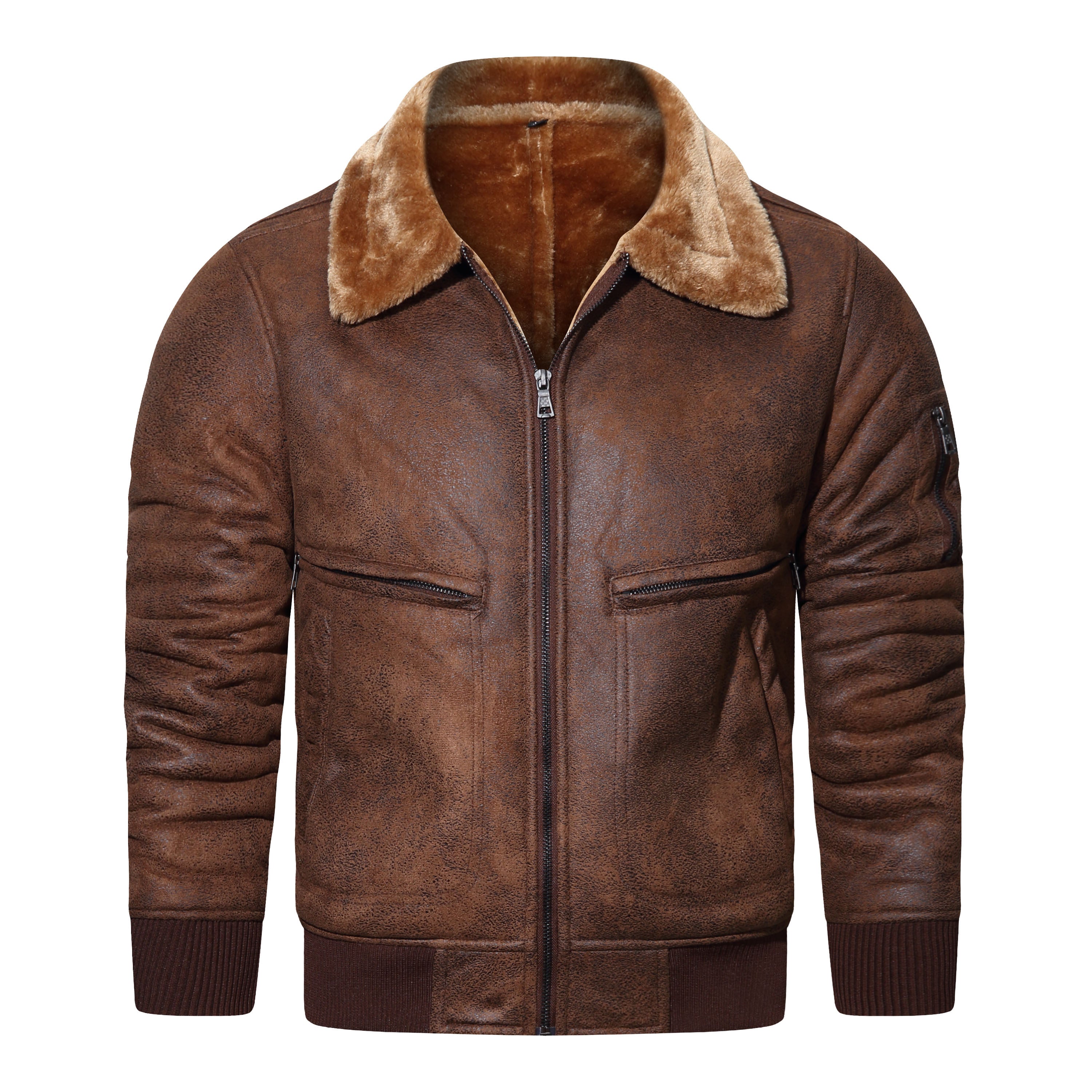 Warm fleece PU leather jacket