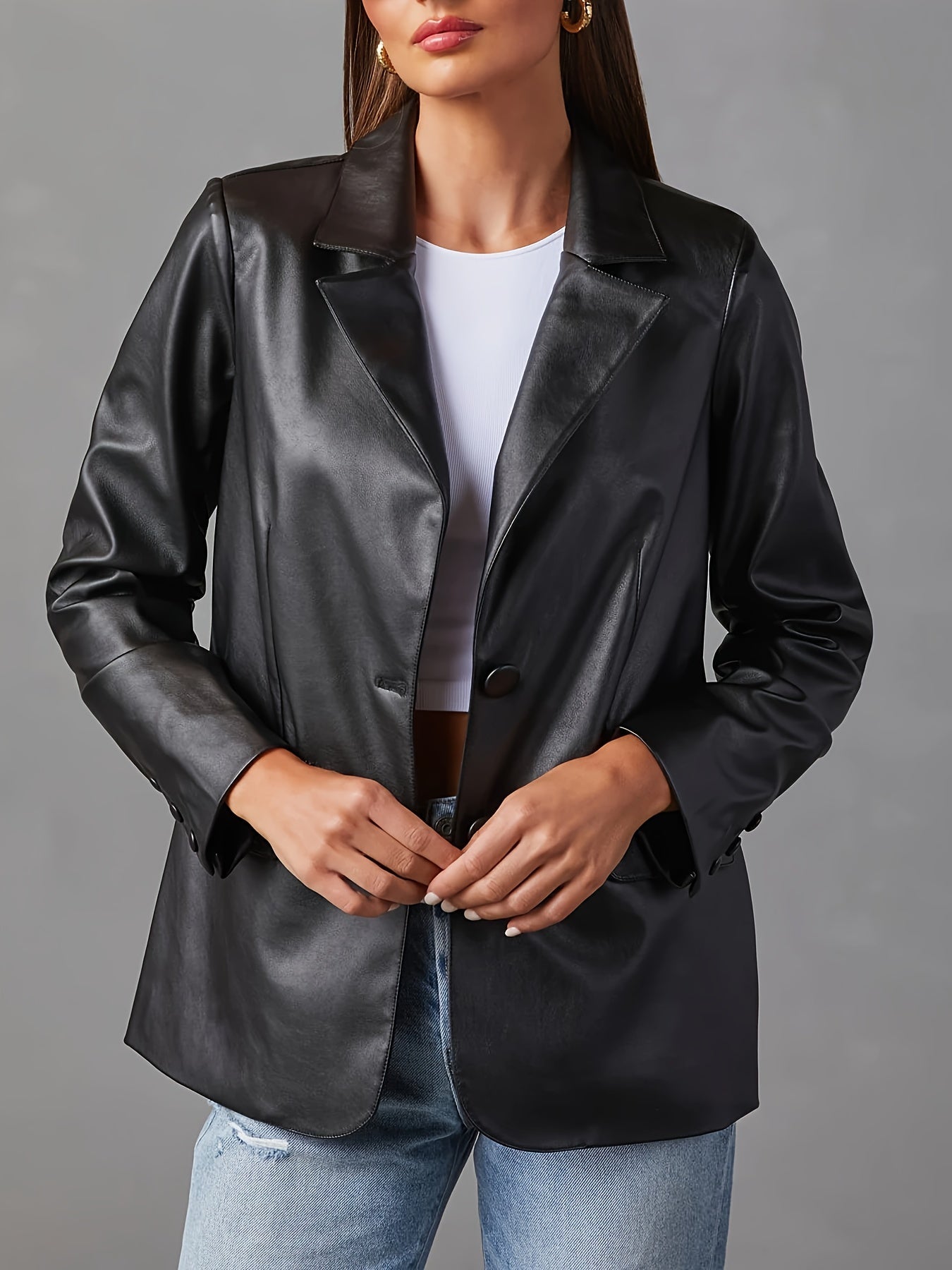 Black leather jacket with button