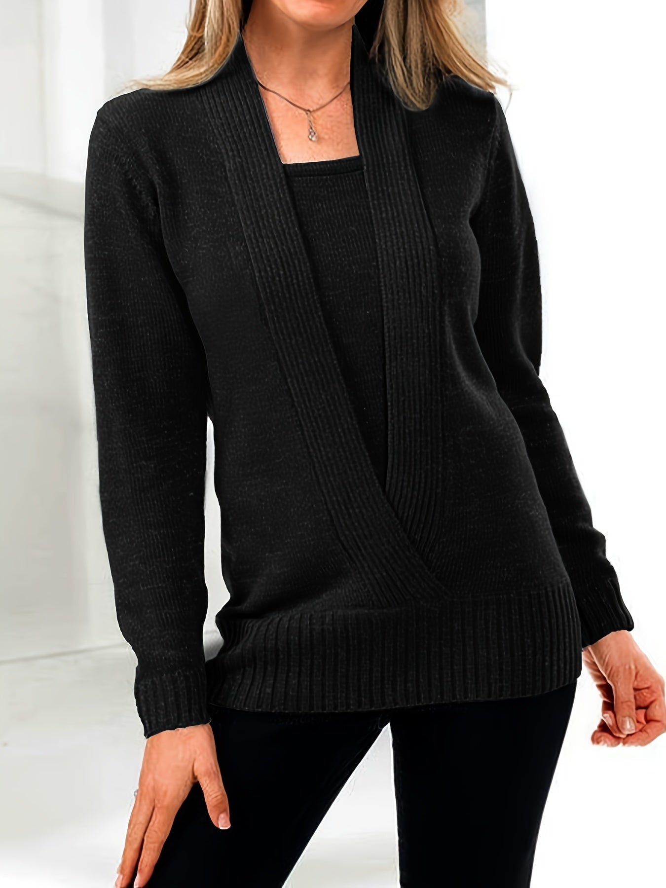 Versatile rib knit sweater for women