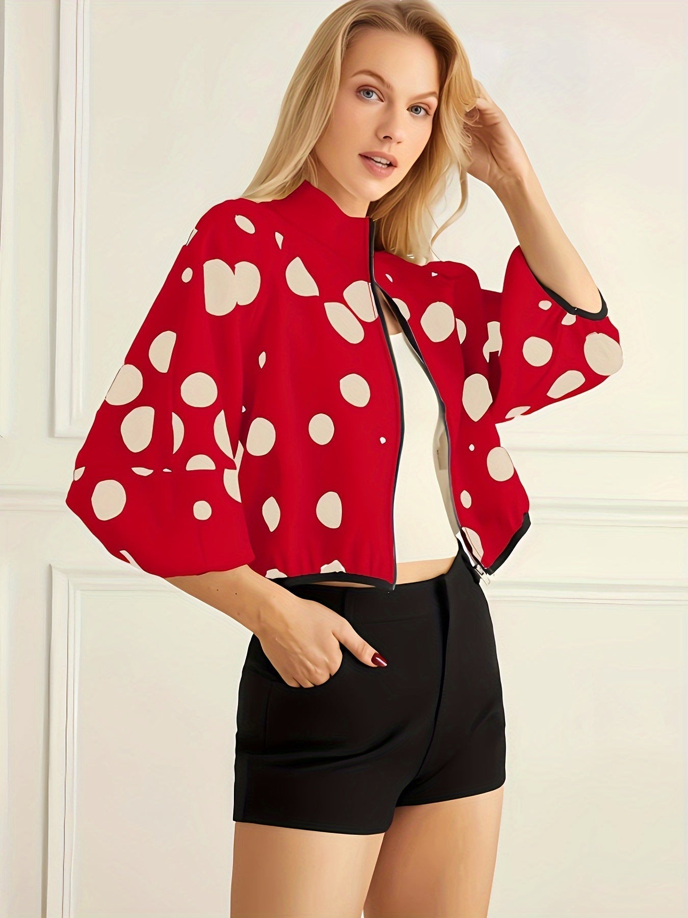 Zippered jacket with polka dot print