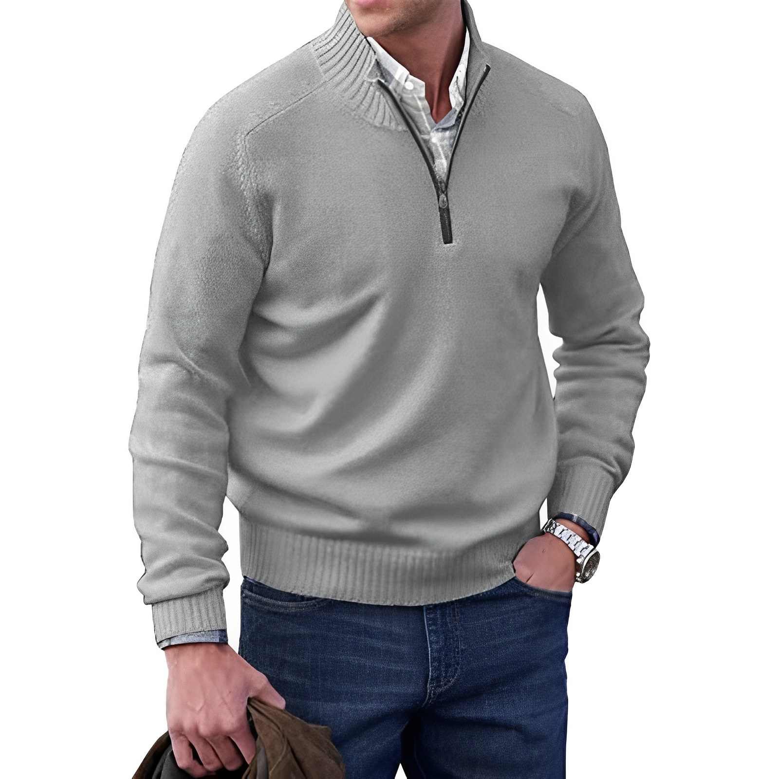 Cashmere zipper sweater for men