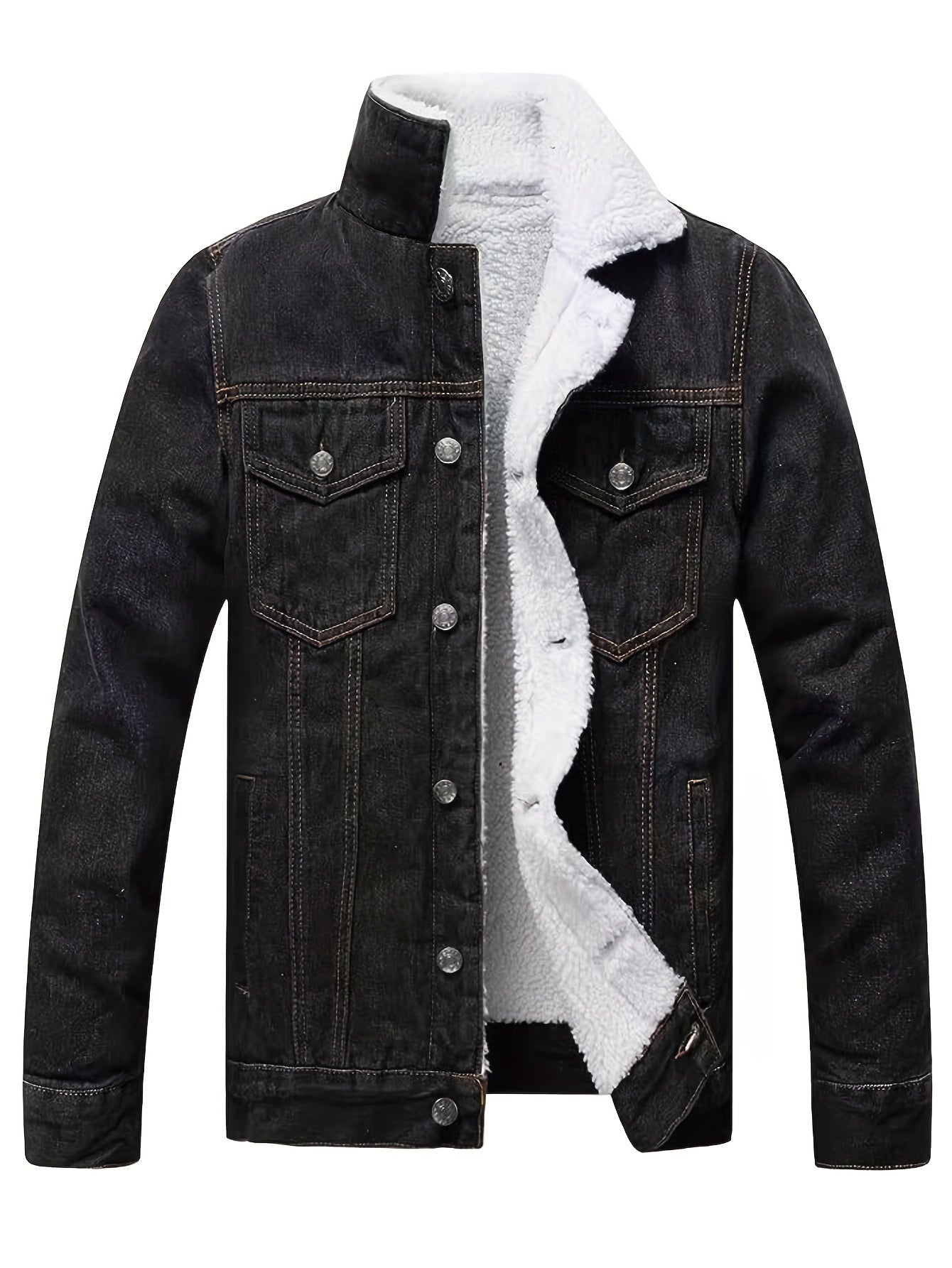 Black fleece denim jacket