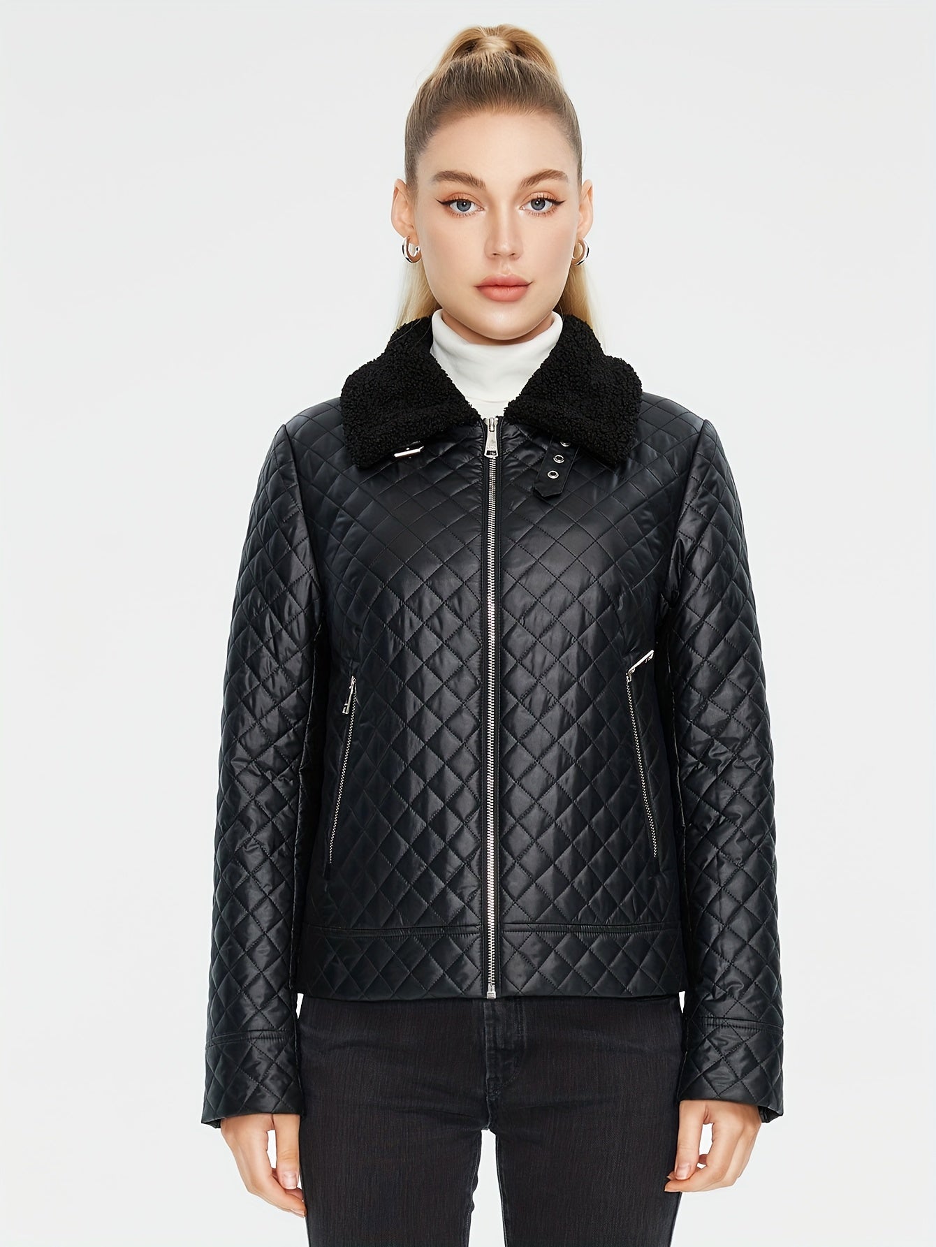 Quilted fluffy jacket with argyle pattern