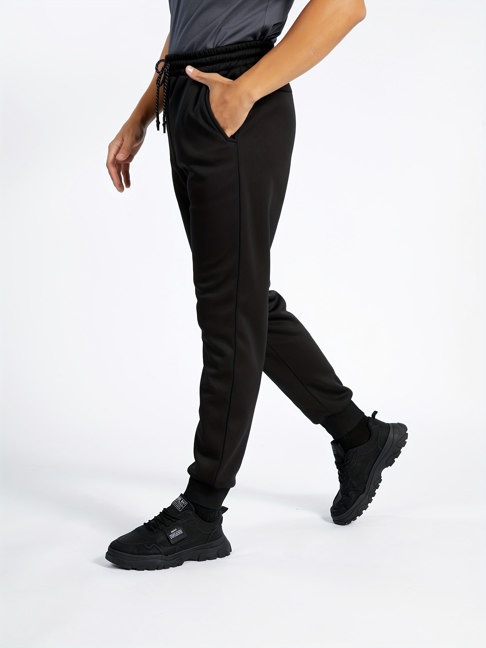 Warm fleece sweatpants for men with drawstring