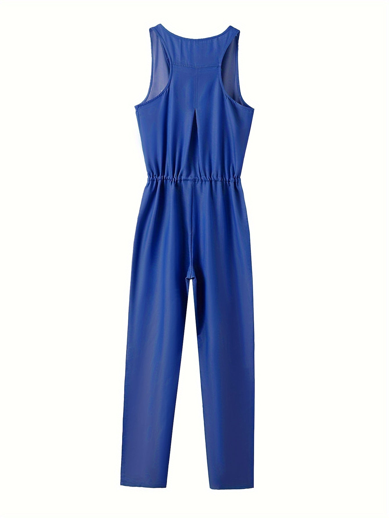 Denim jumpsuit with zipper at the front and waistband