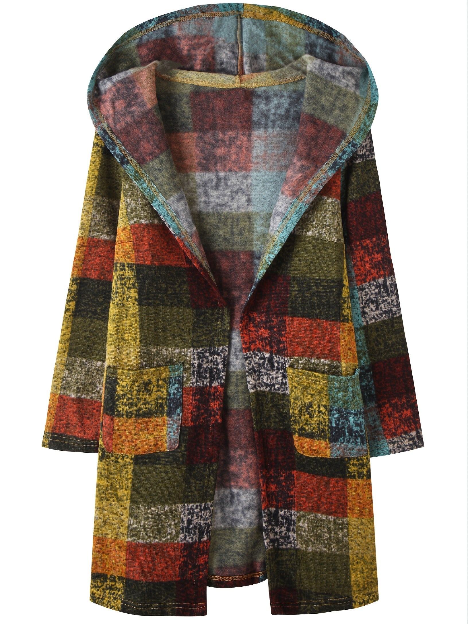 Colorful block cardigan with hood