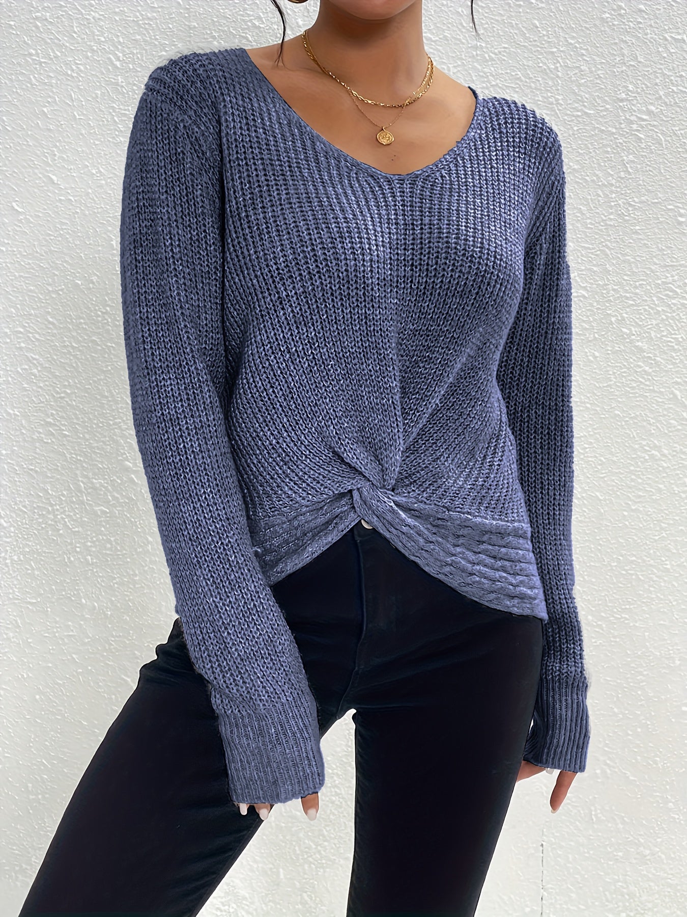 V-neck sweater with twisted front for women