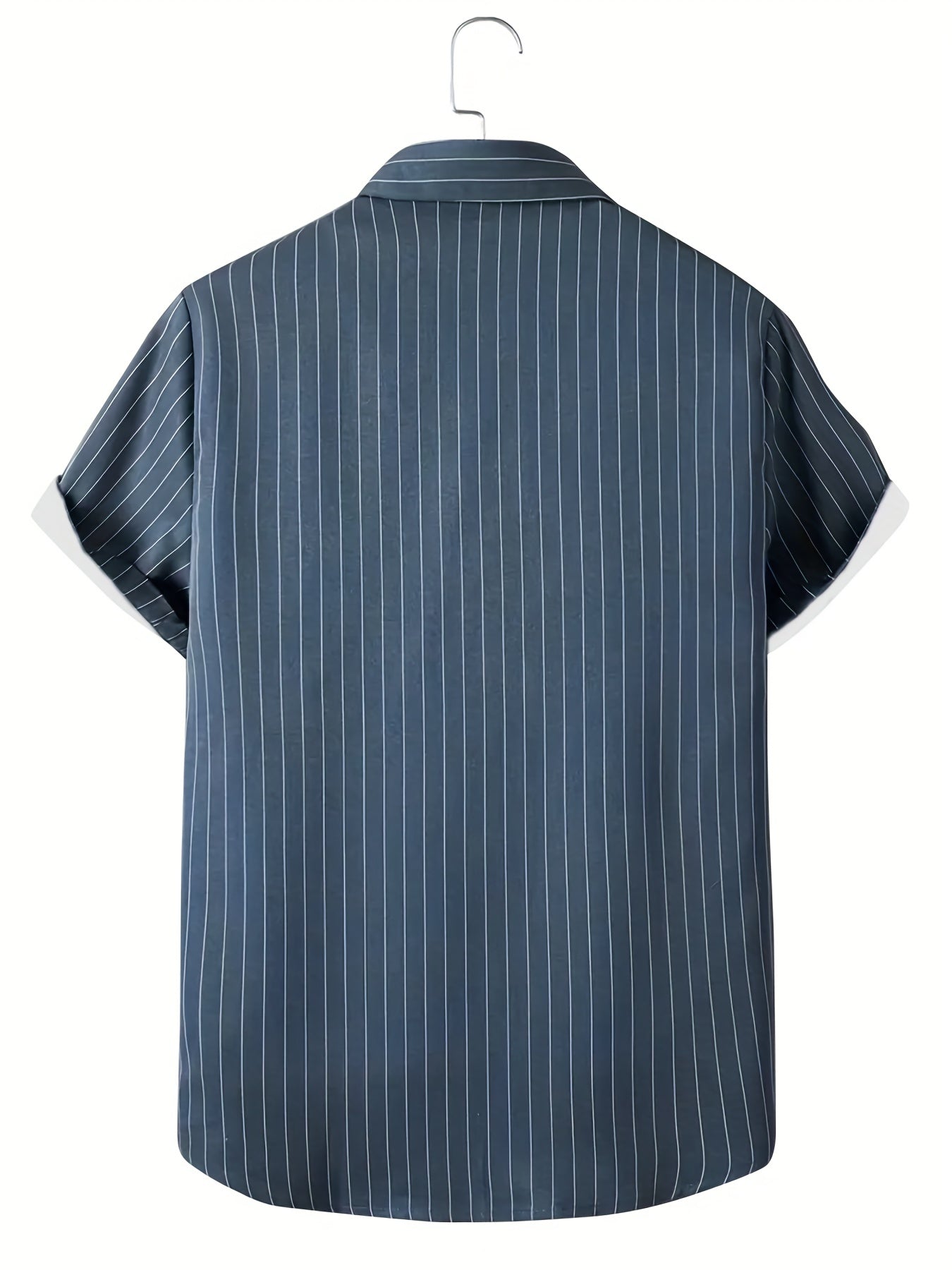 Casual striped non-stretch shirt with short sleeves and button down for men