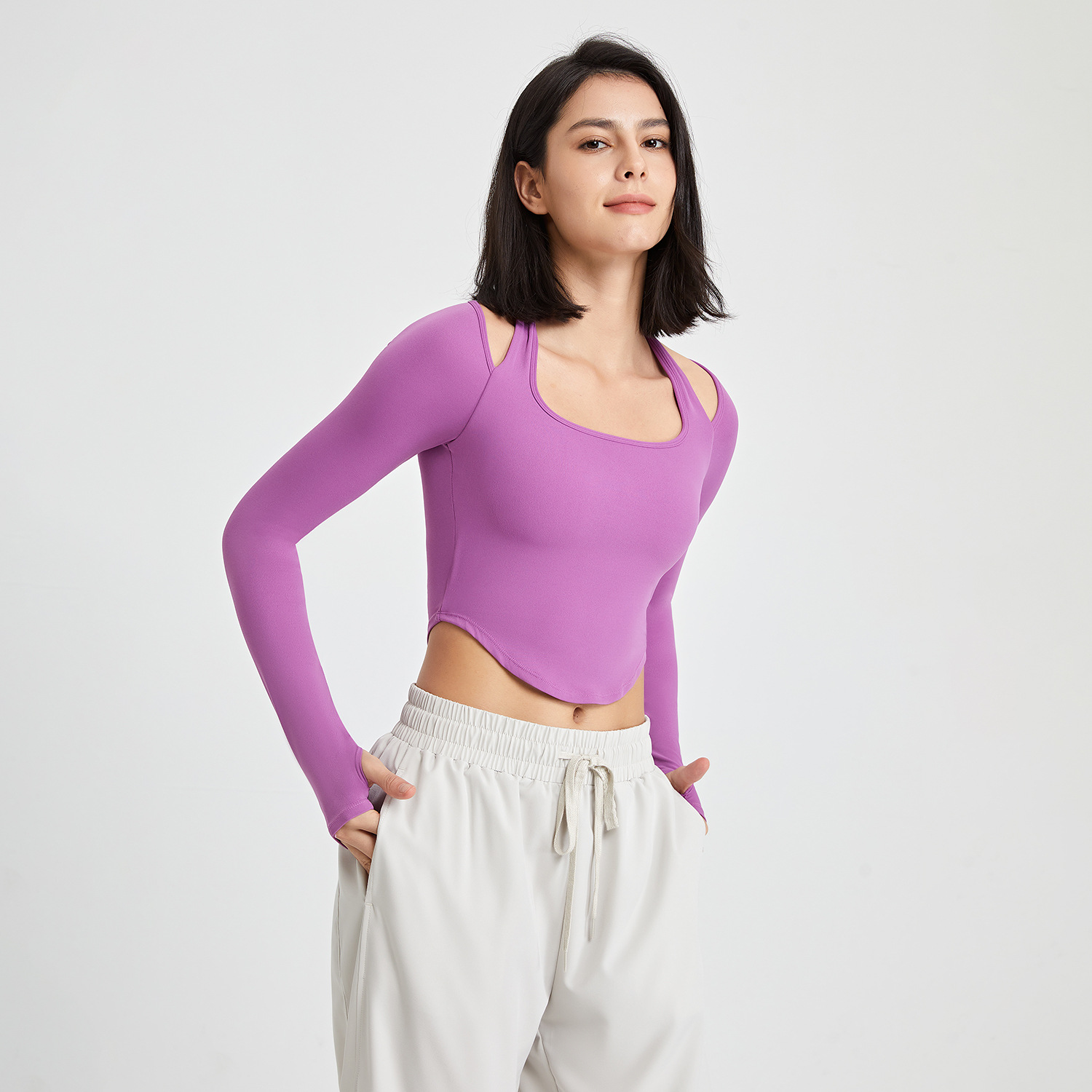 Ribbed sports top with long sleeves