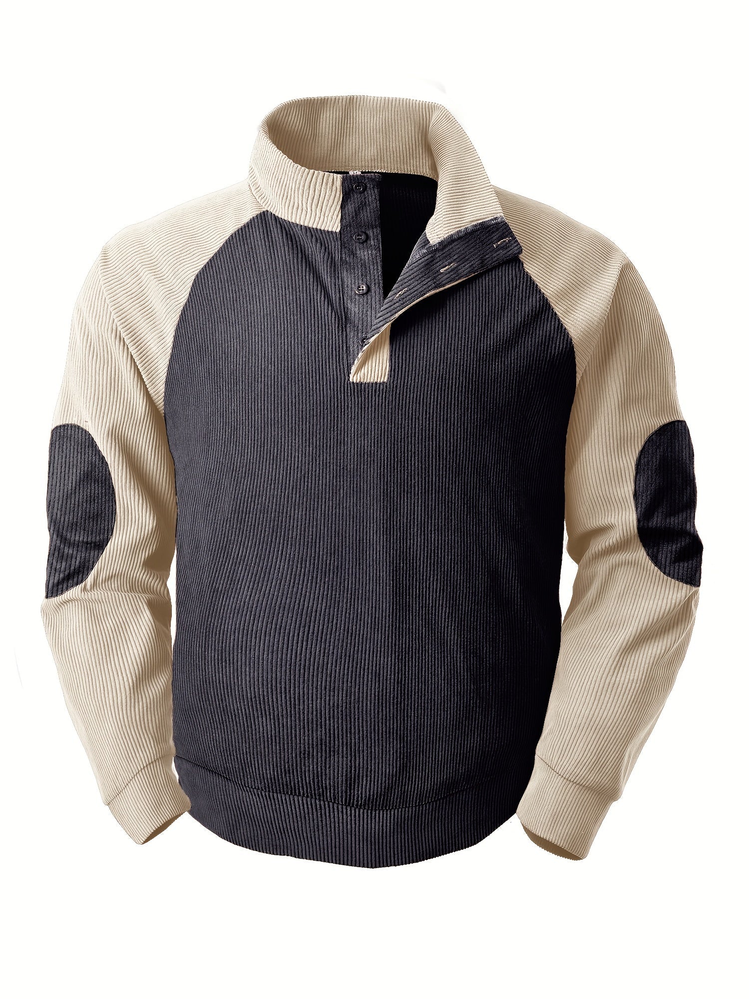 Ribbed vintage Henley shirt with long sleeves and stand-up collar