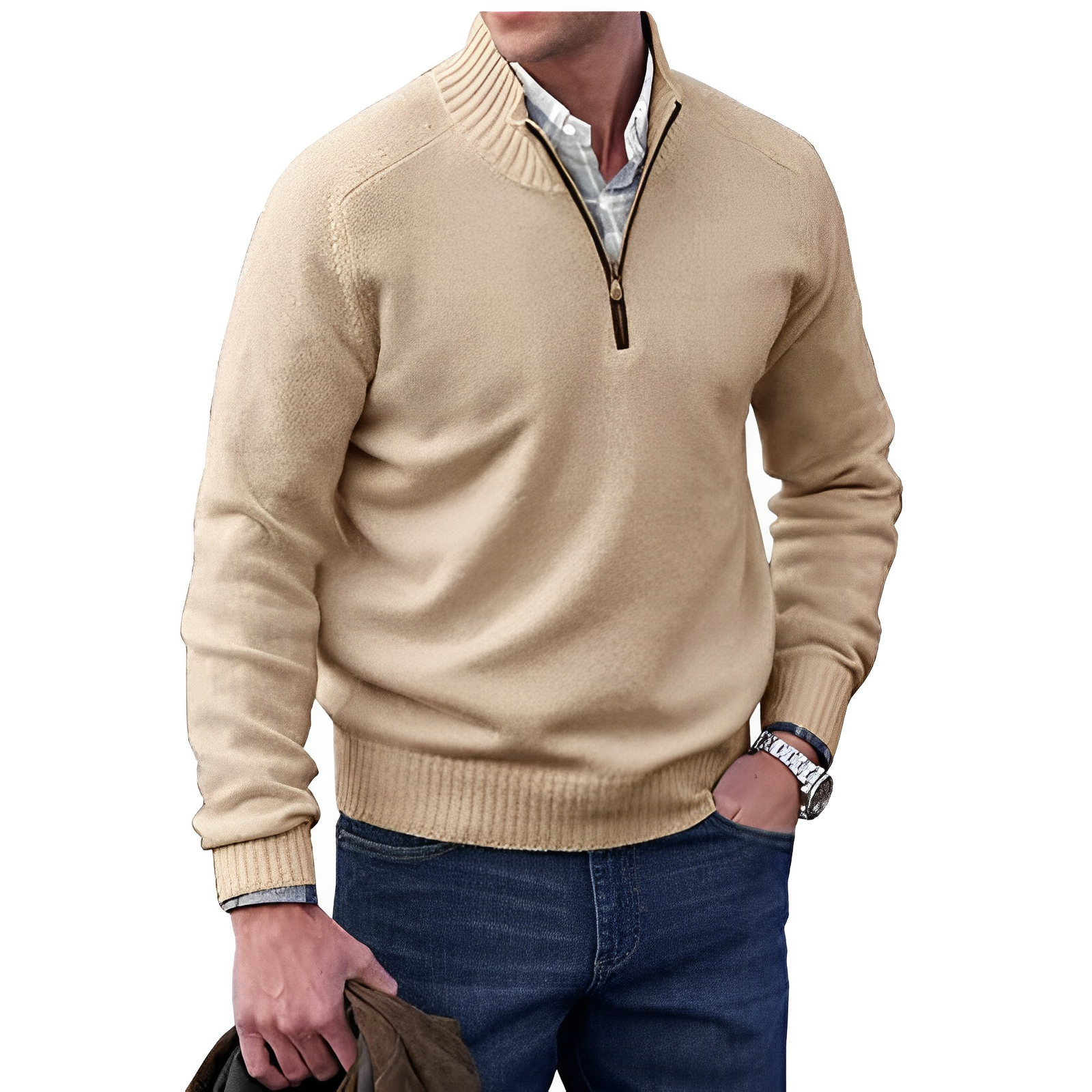 Cashmere zipper sweater for men