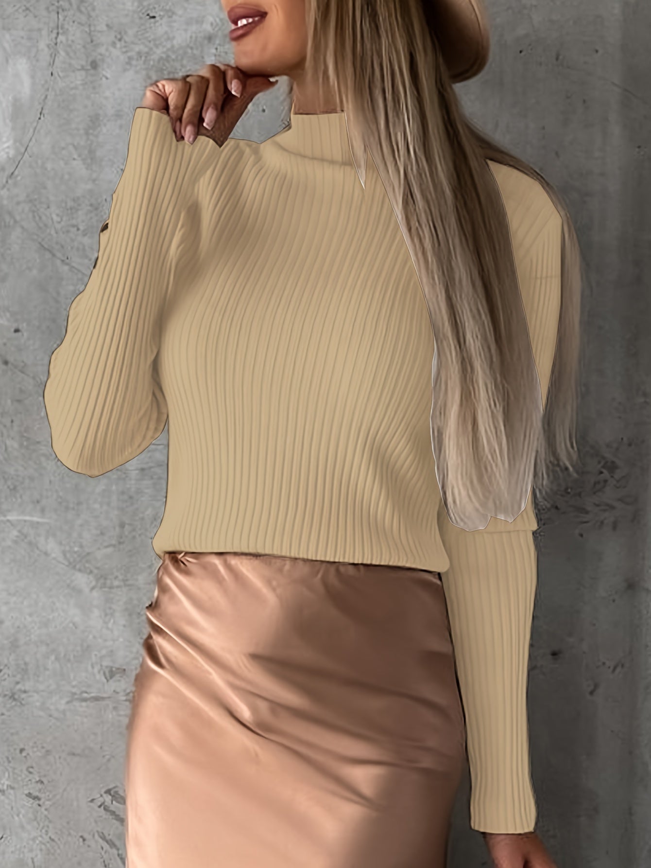 Ribbed thin sweater with high neckline