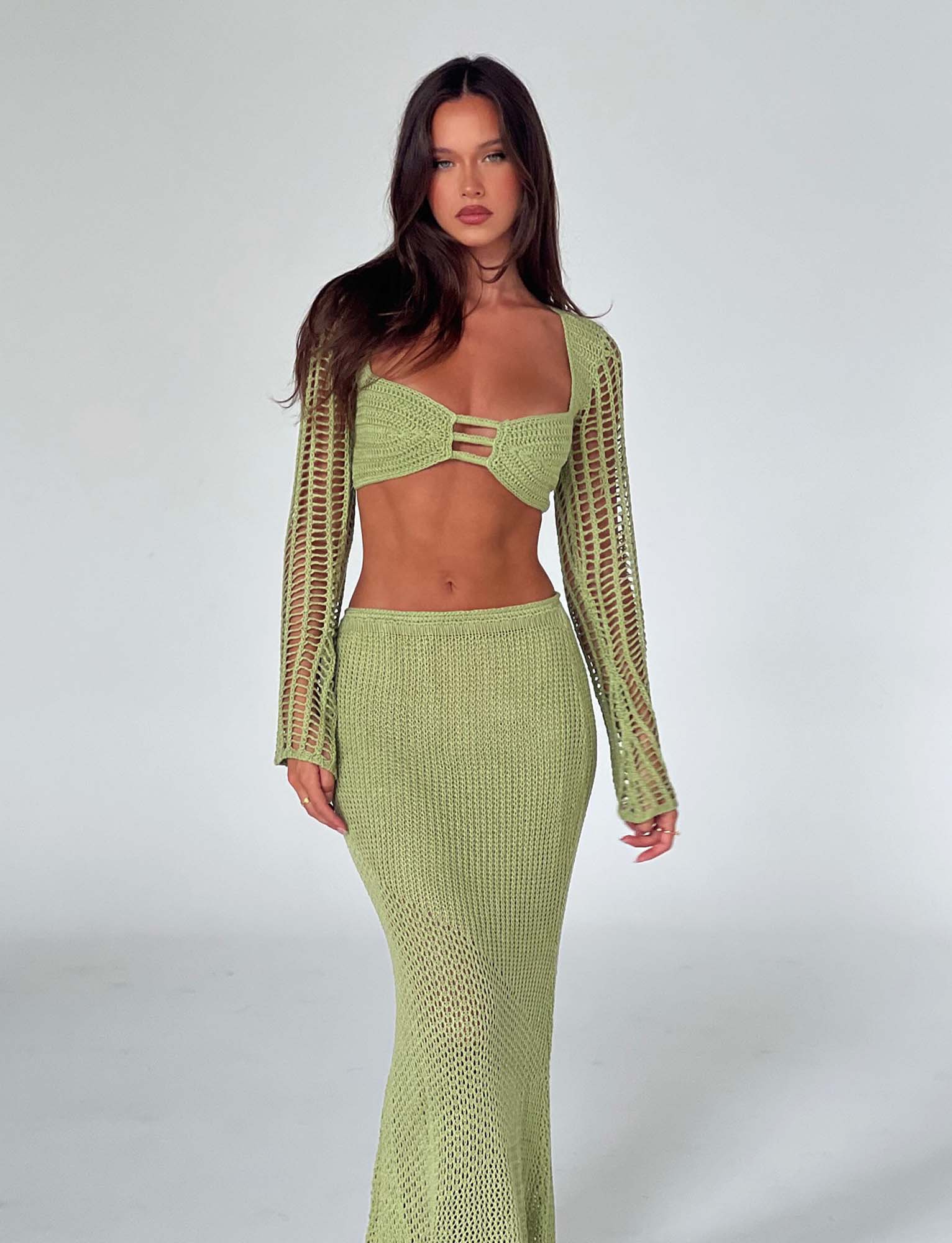 Knitted summer set with top and skirt