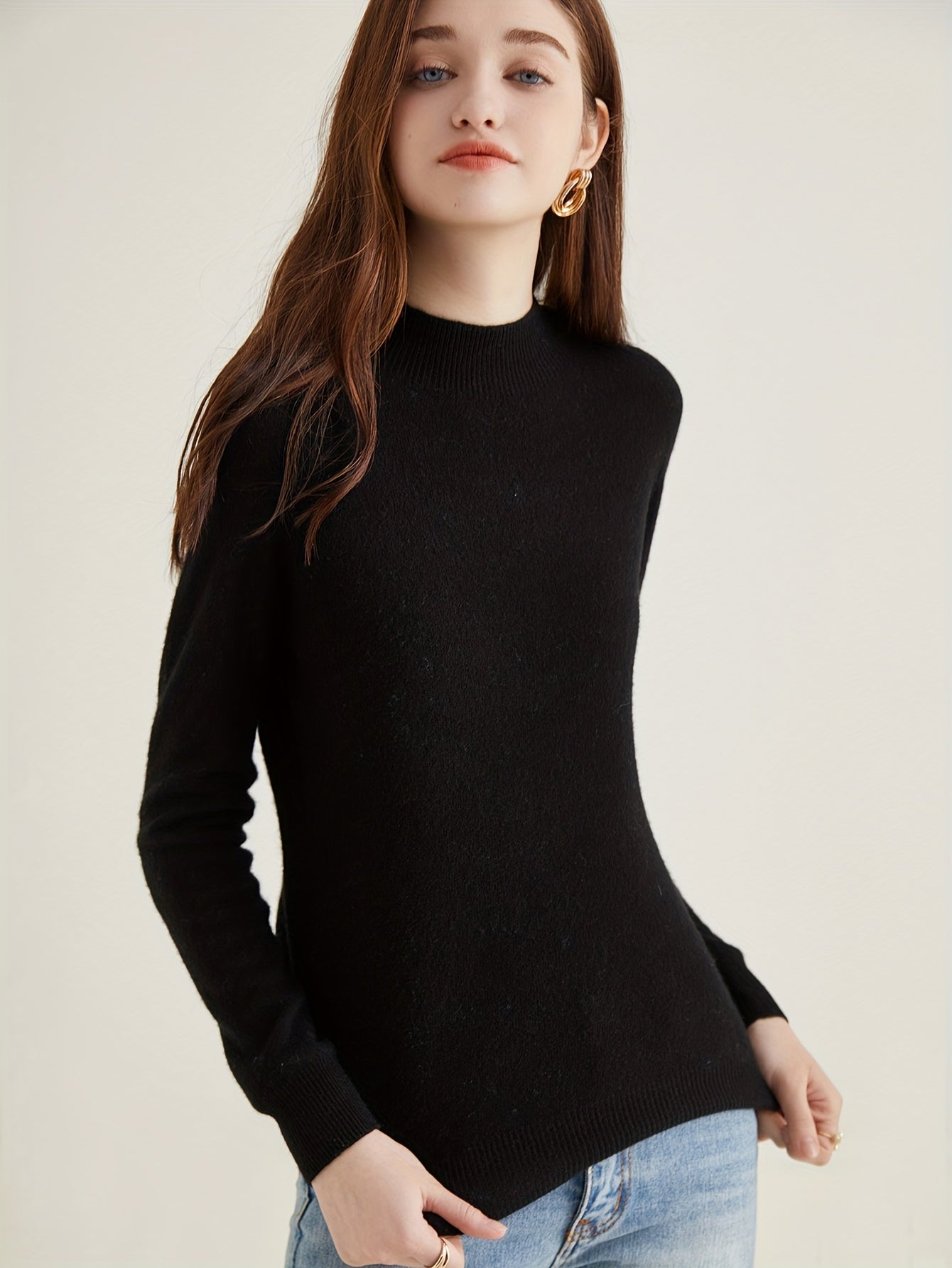 Sweater with high collar and wool sleeves