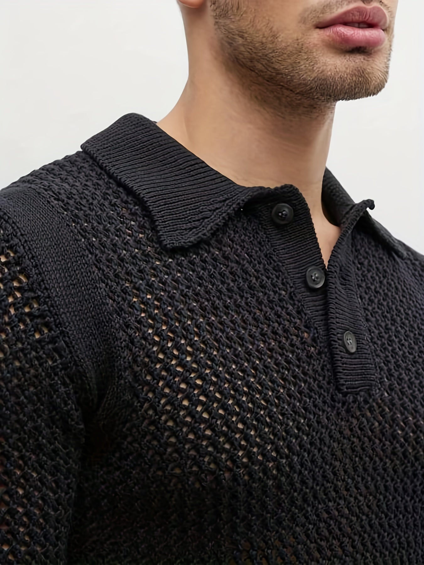 Breathable sweater with polo collar