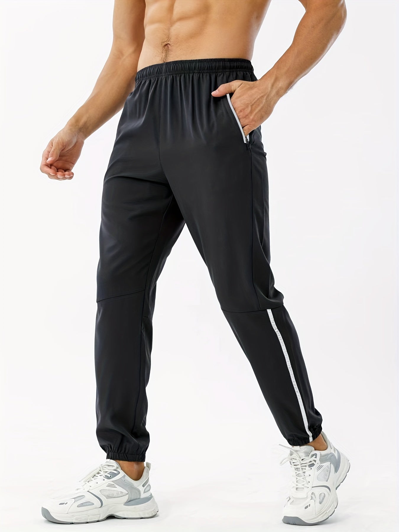 Black trousers with elastic waistband for men