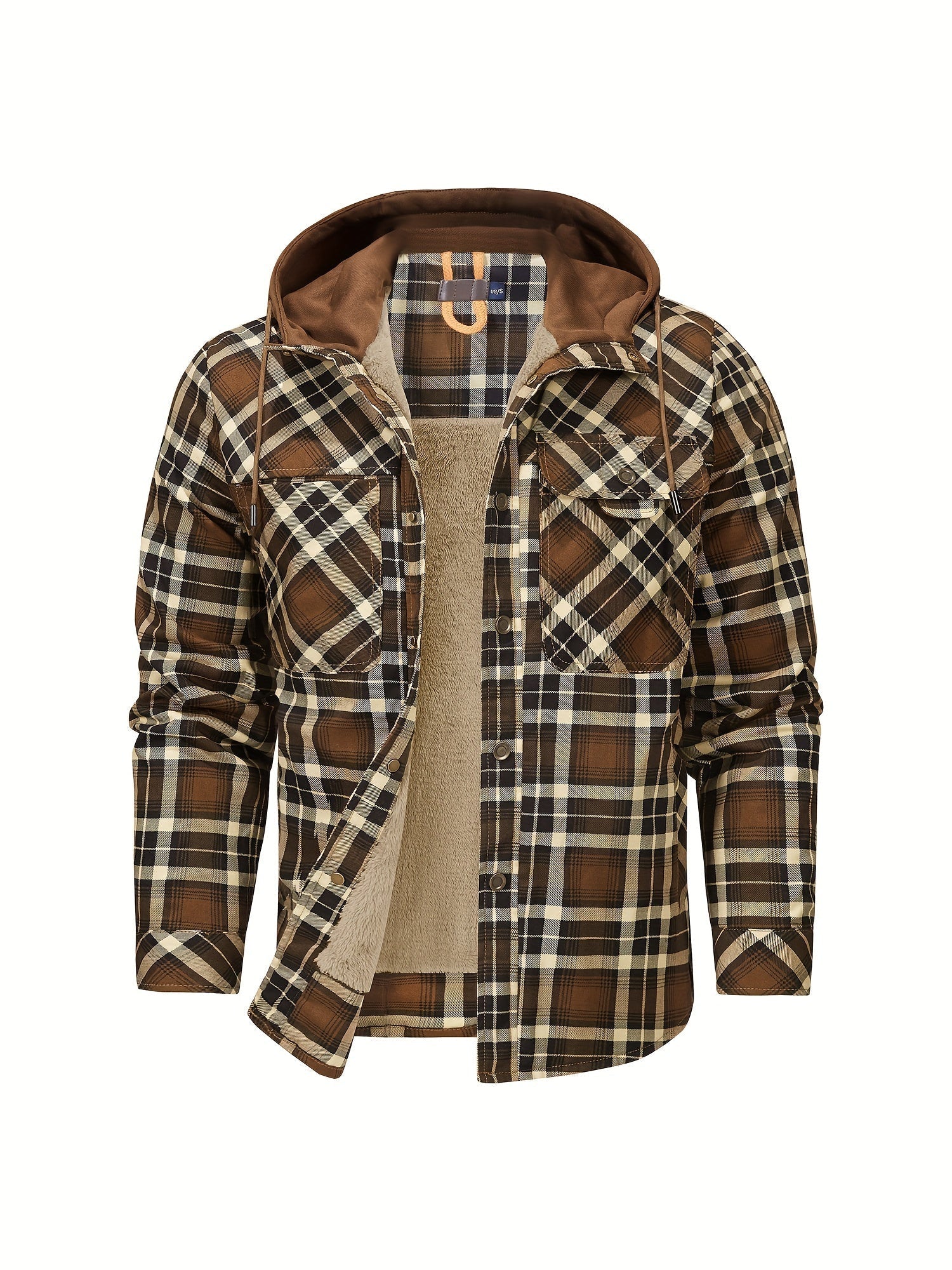 Warm fleece hoodie in checked retro style