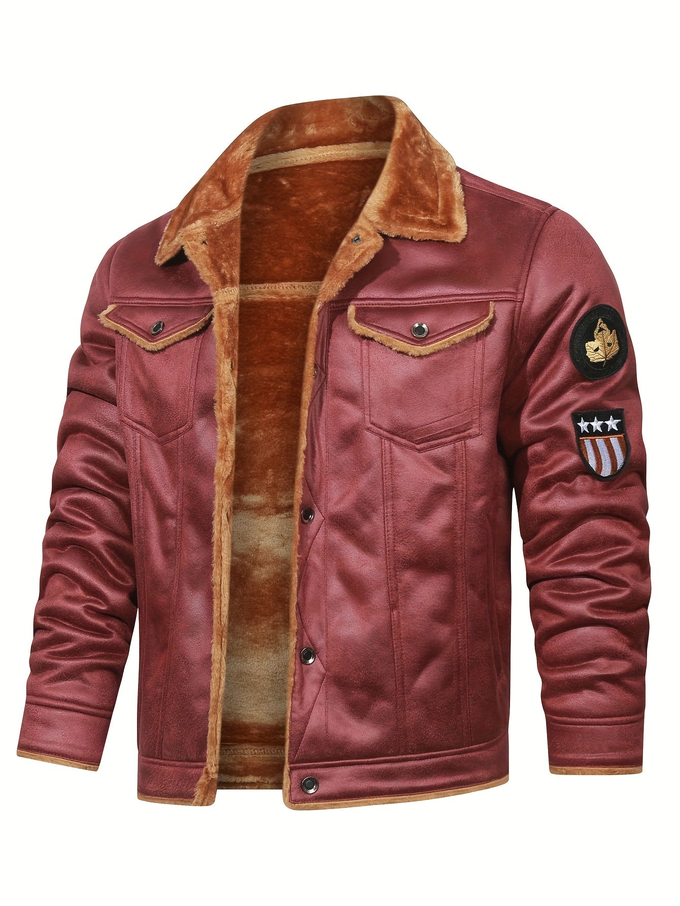 Faux leather fleece jacket for men