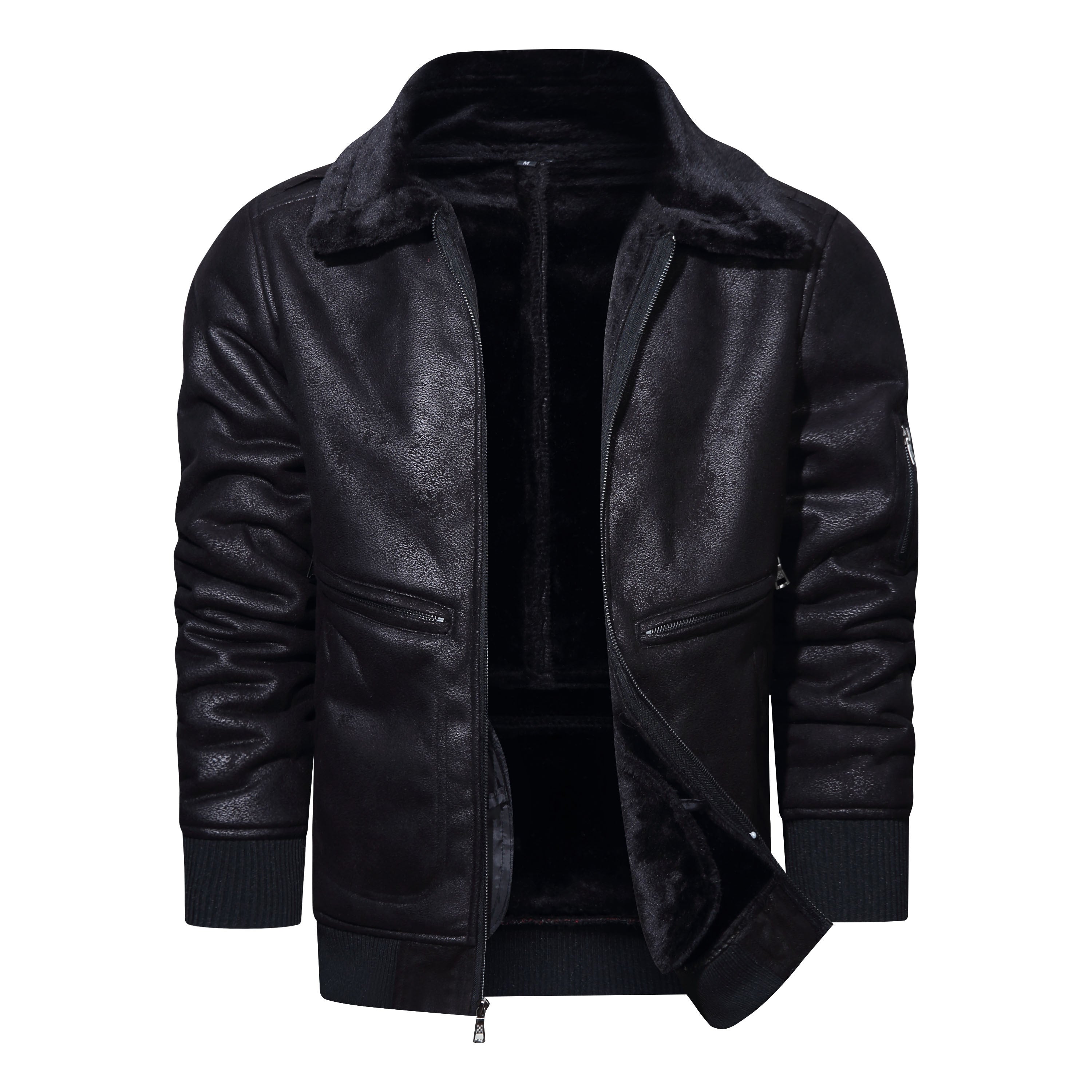 Warm fleece PU leather jacket