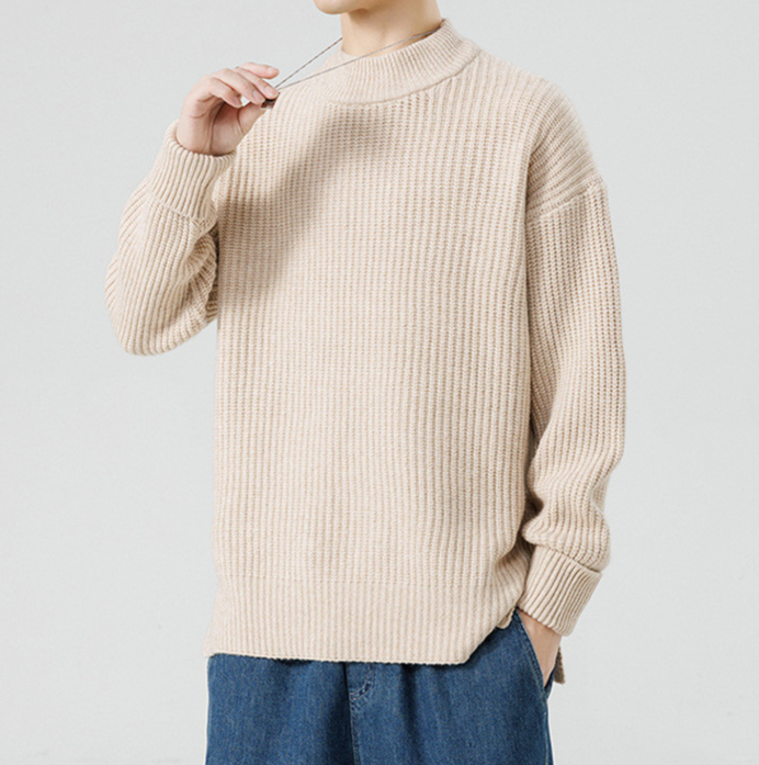 Knitted sweater with high collar