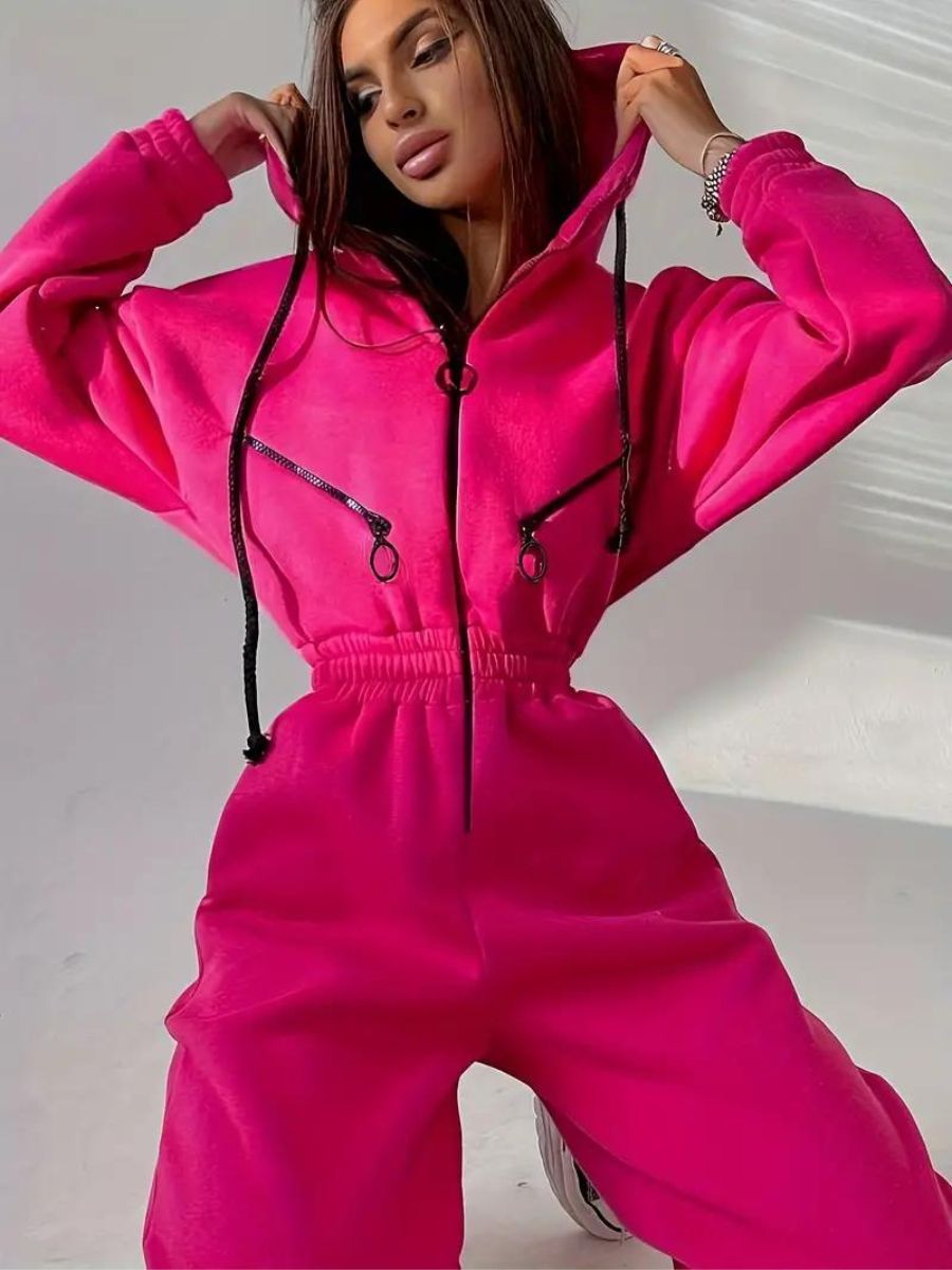 jumpsuit with hood and drawstring