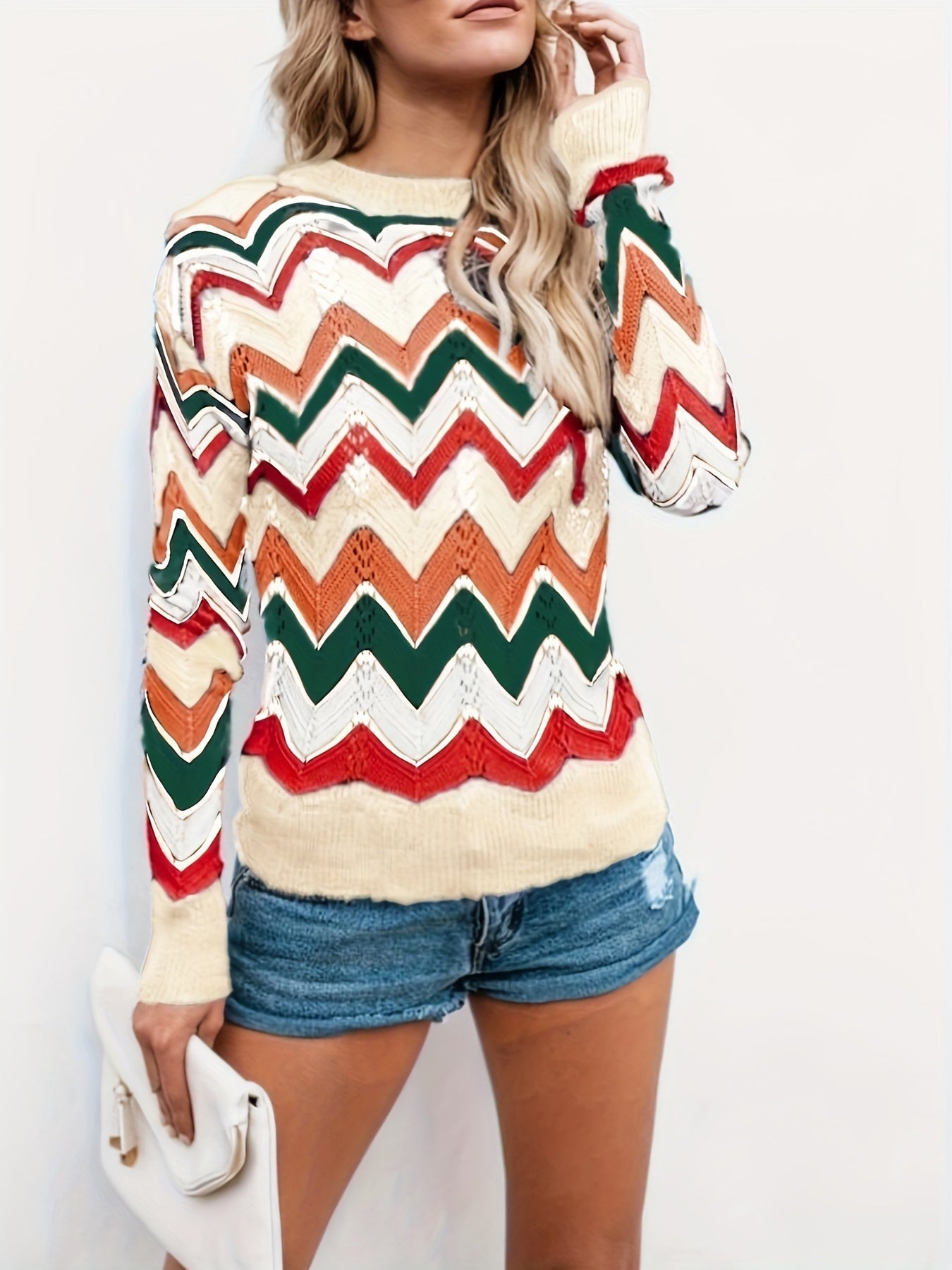 Sweater with a linear design