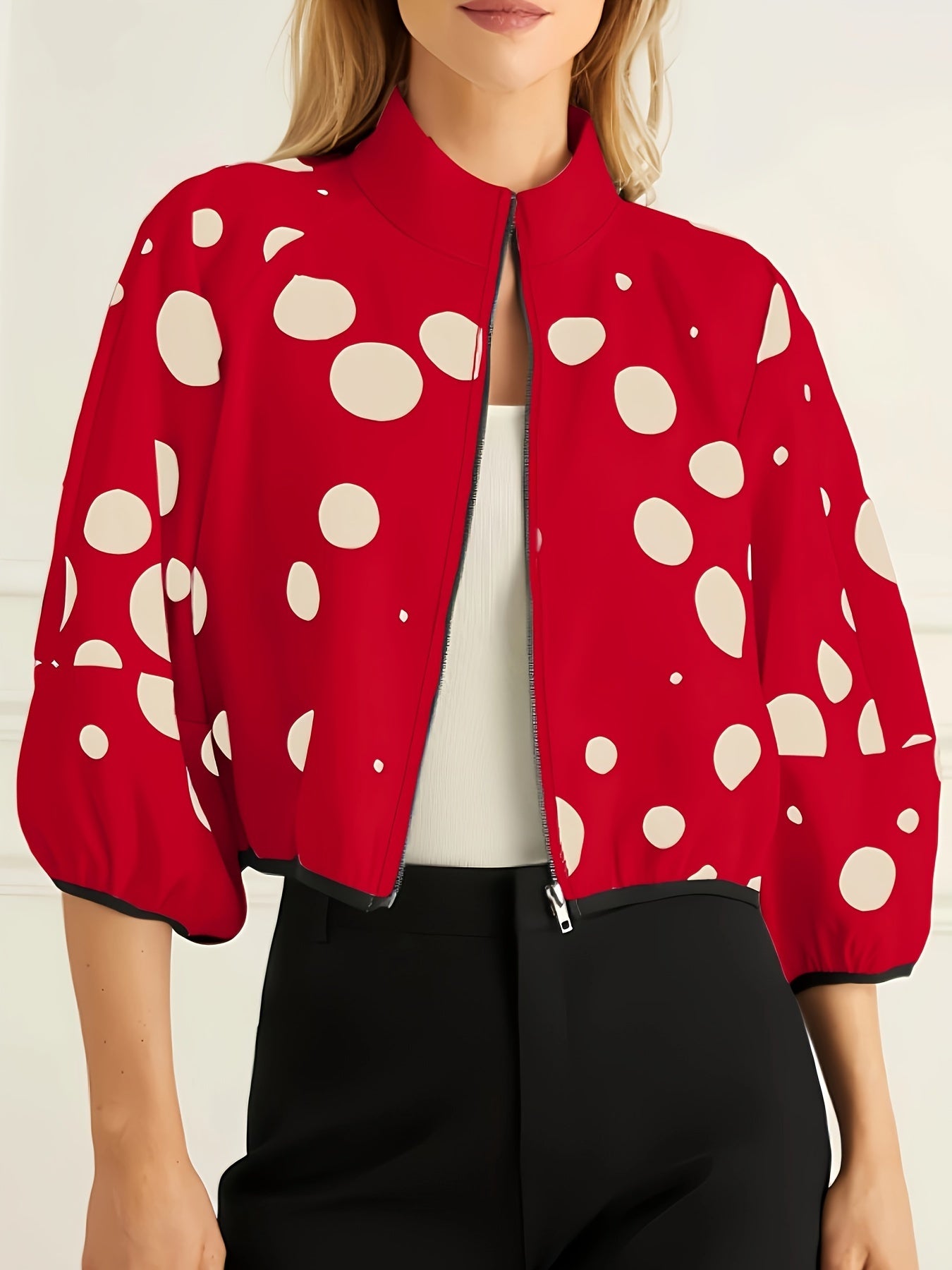 Zippered jacket with polka dot print