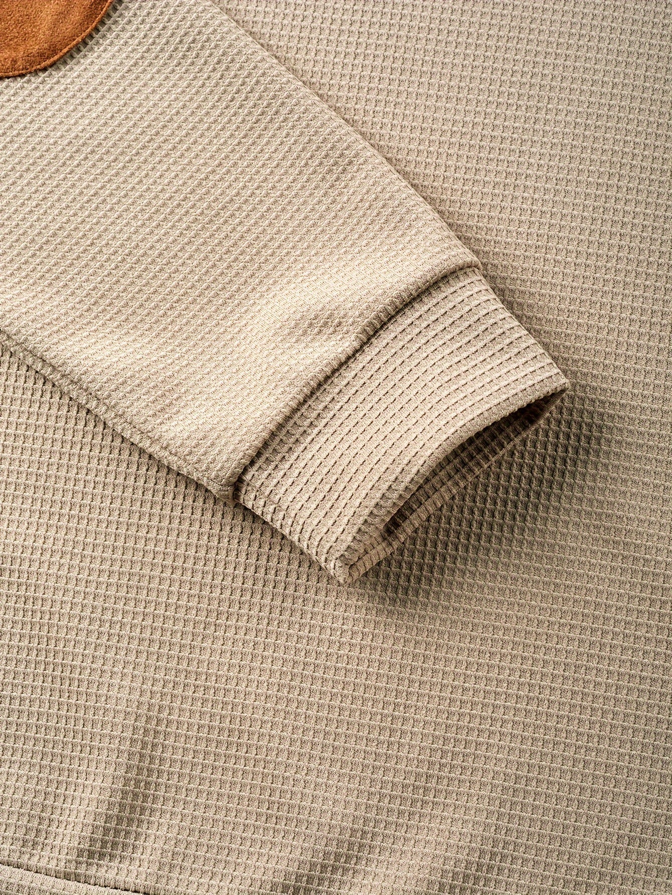 Henley shirt in beige with long sleeves and standing collar