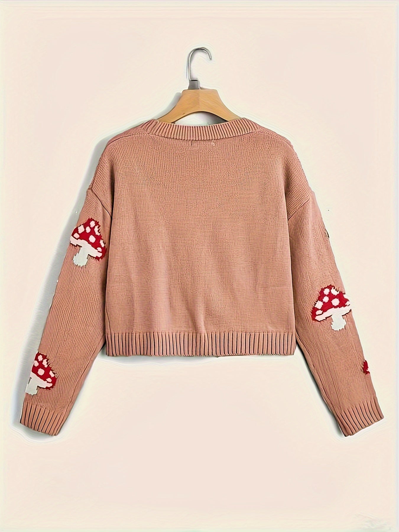 Cardigan with button closure and mushroom pattern