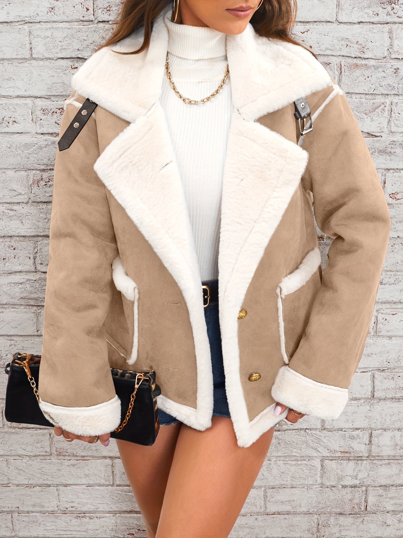 Lapel plush jacket