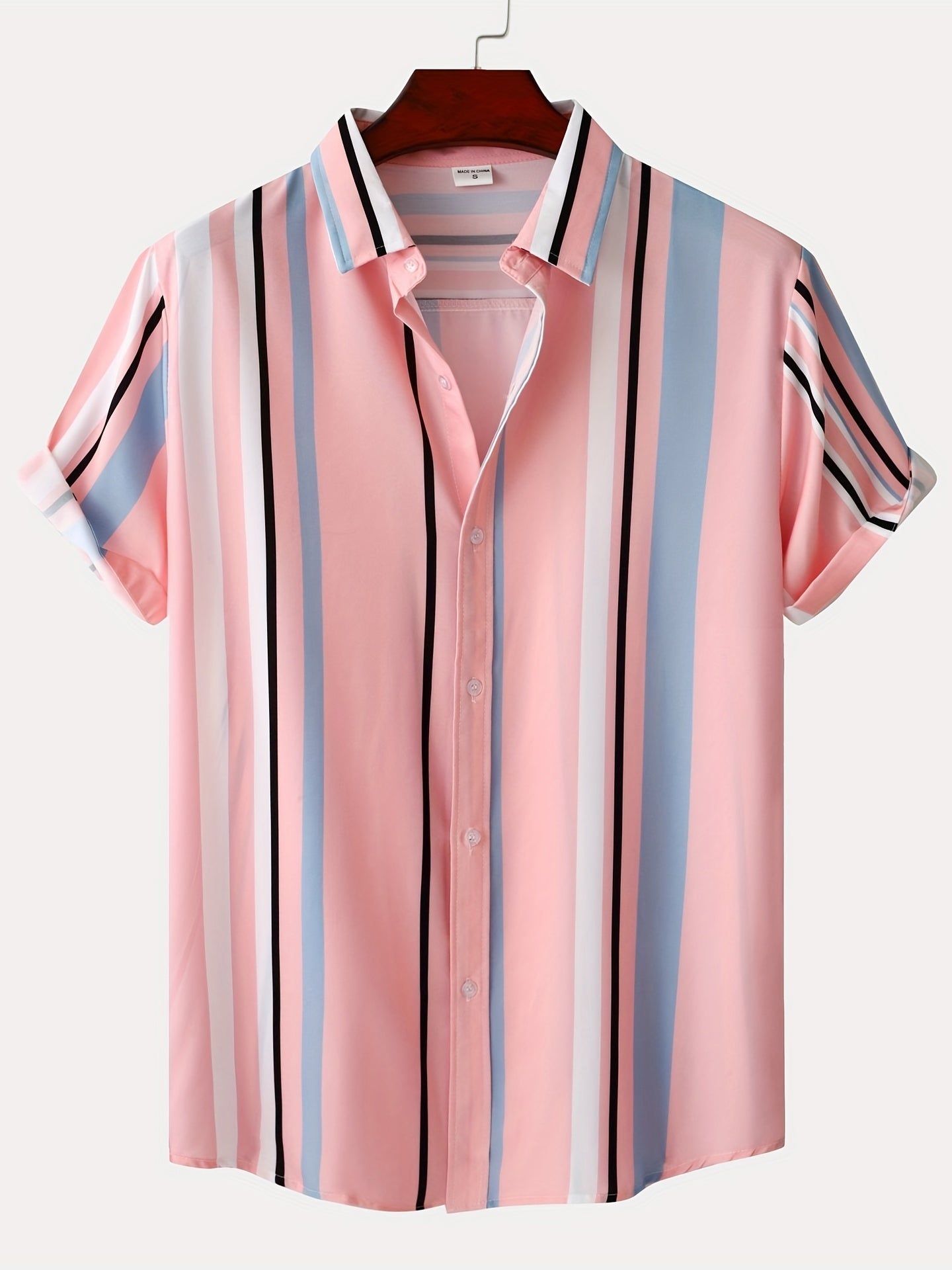 Casual thin short sleeve lapel shirt for men with a striped pattern