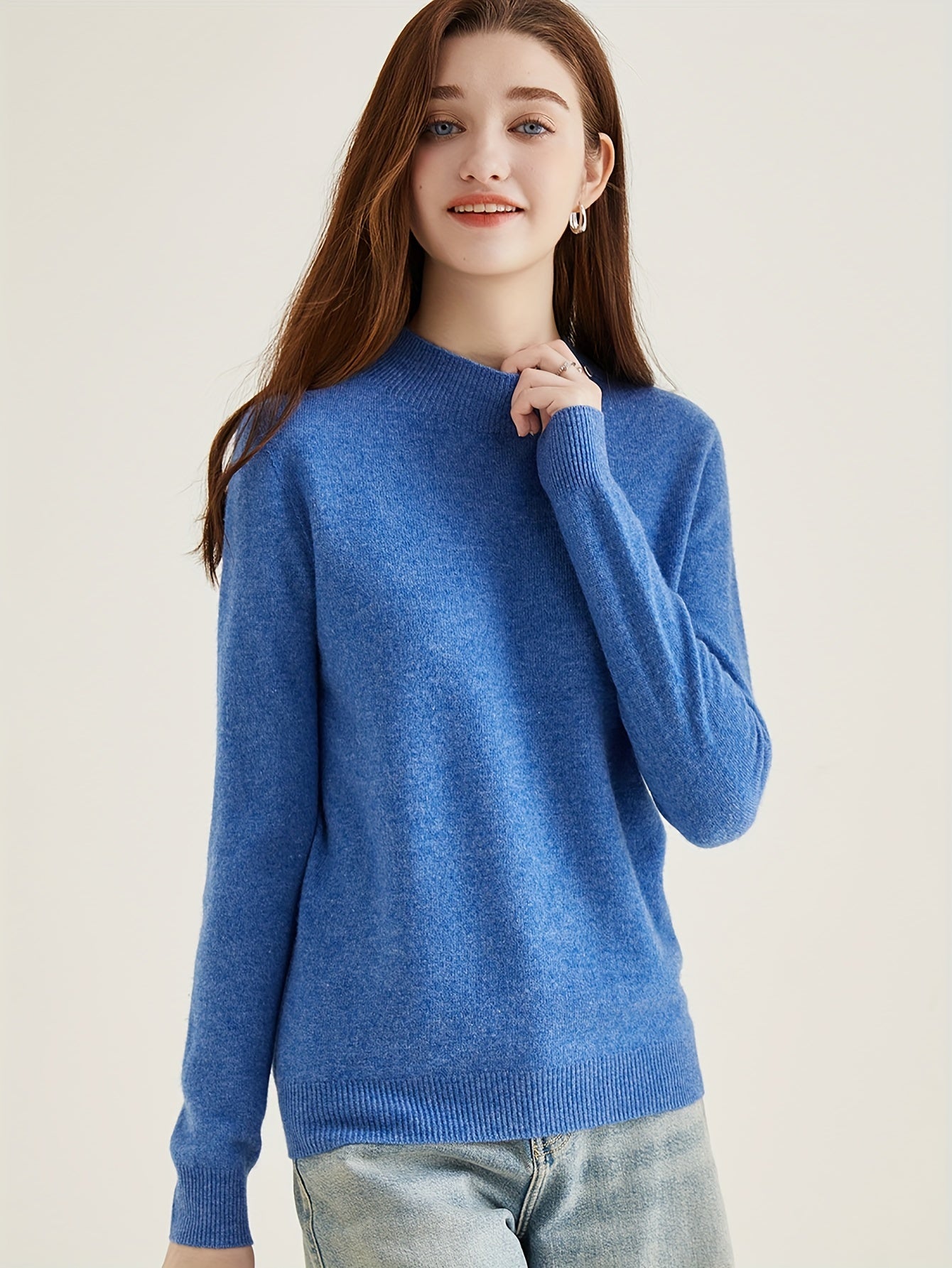 Sweater with high collar and wool sleeves