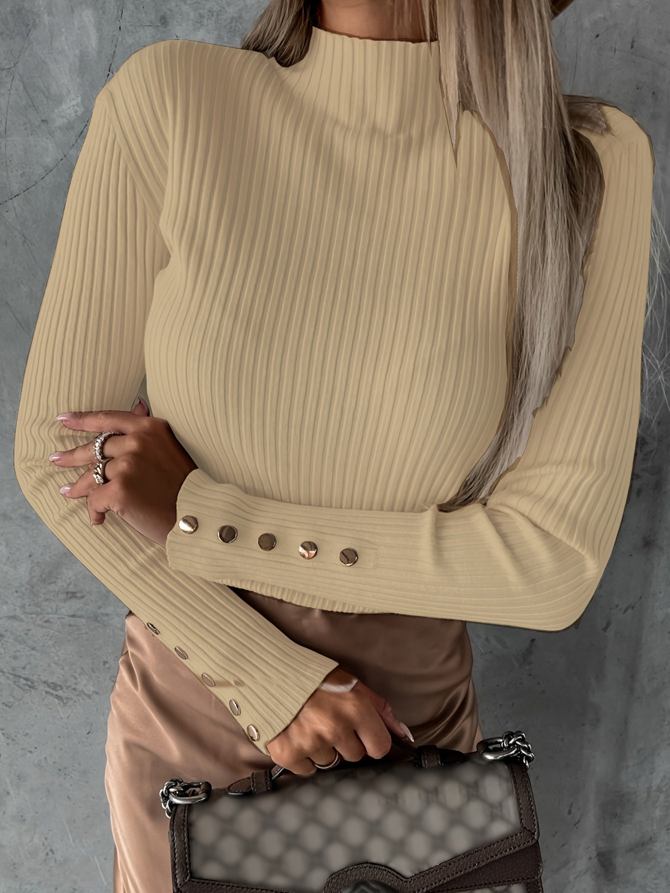 Ribbed thin sweater with high neckline