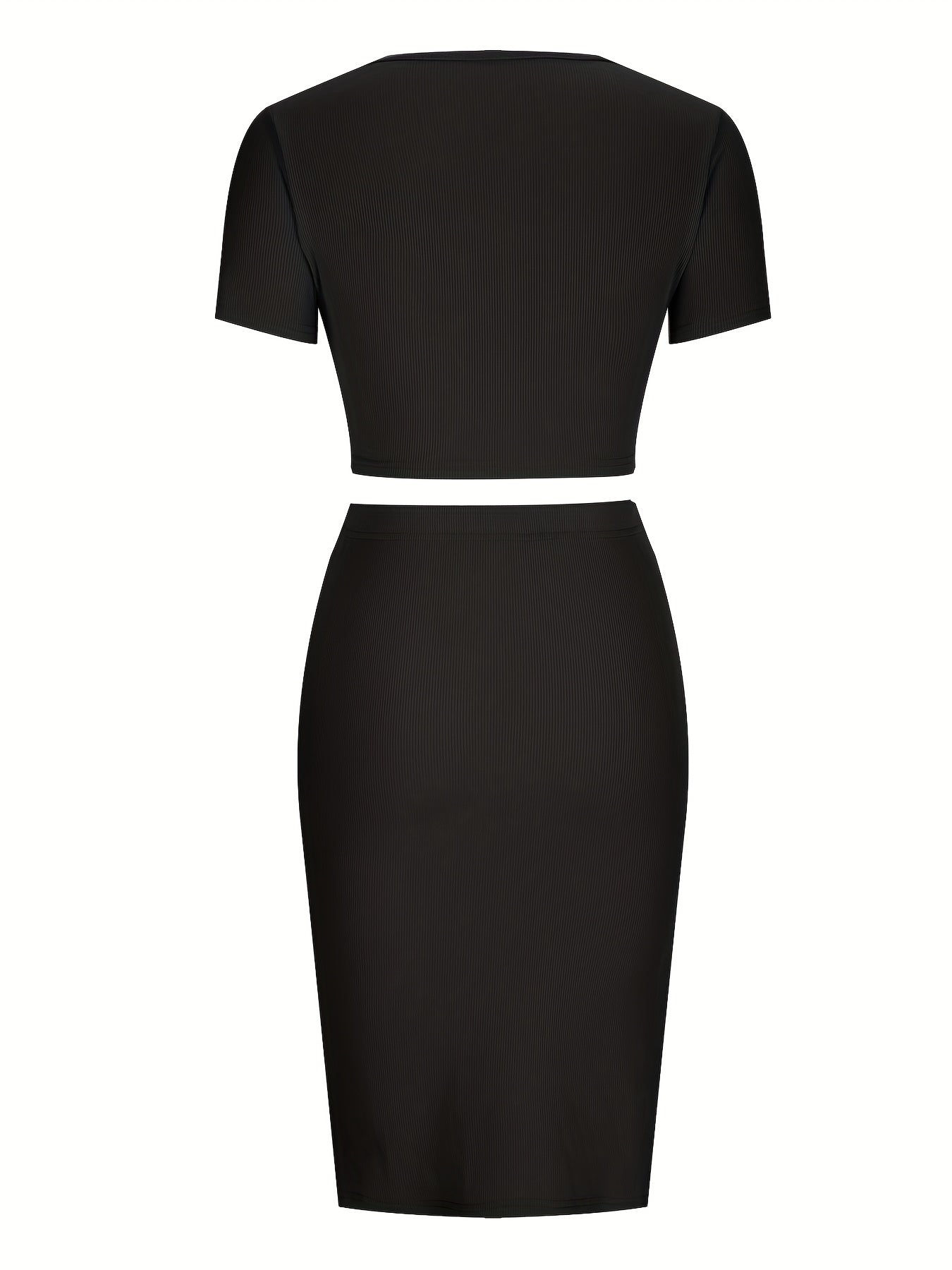 Crop top with square neckline and fitted skirt with slit