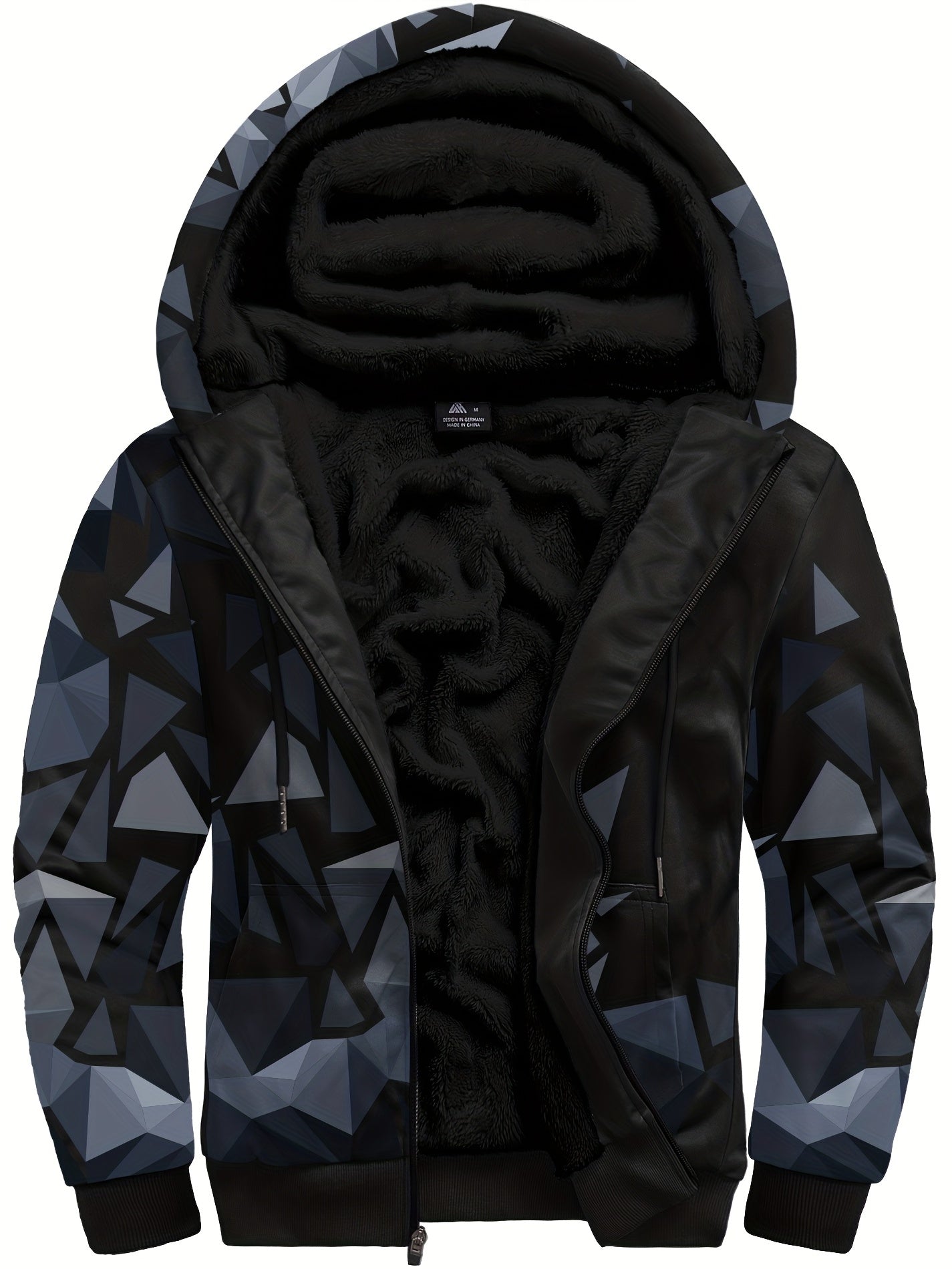 Hoodie with geometric pattern and fur