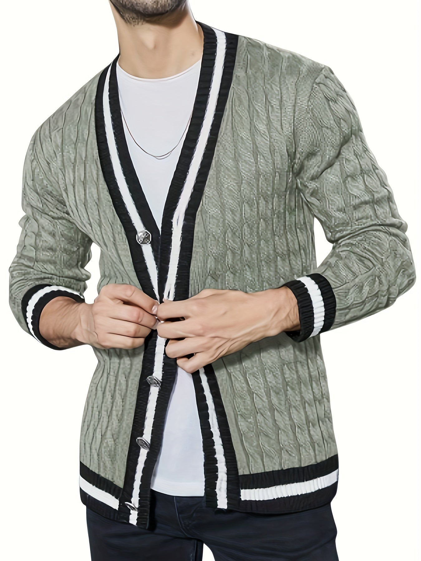 Elegant green cardigan for men