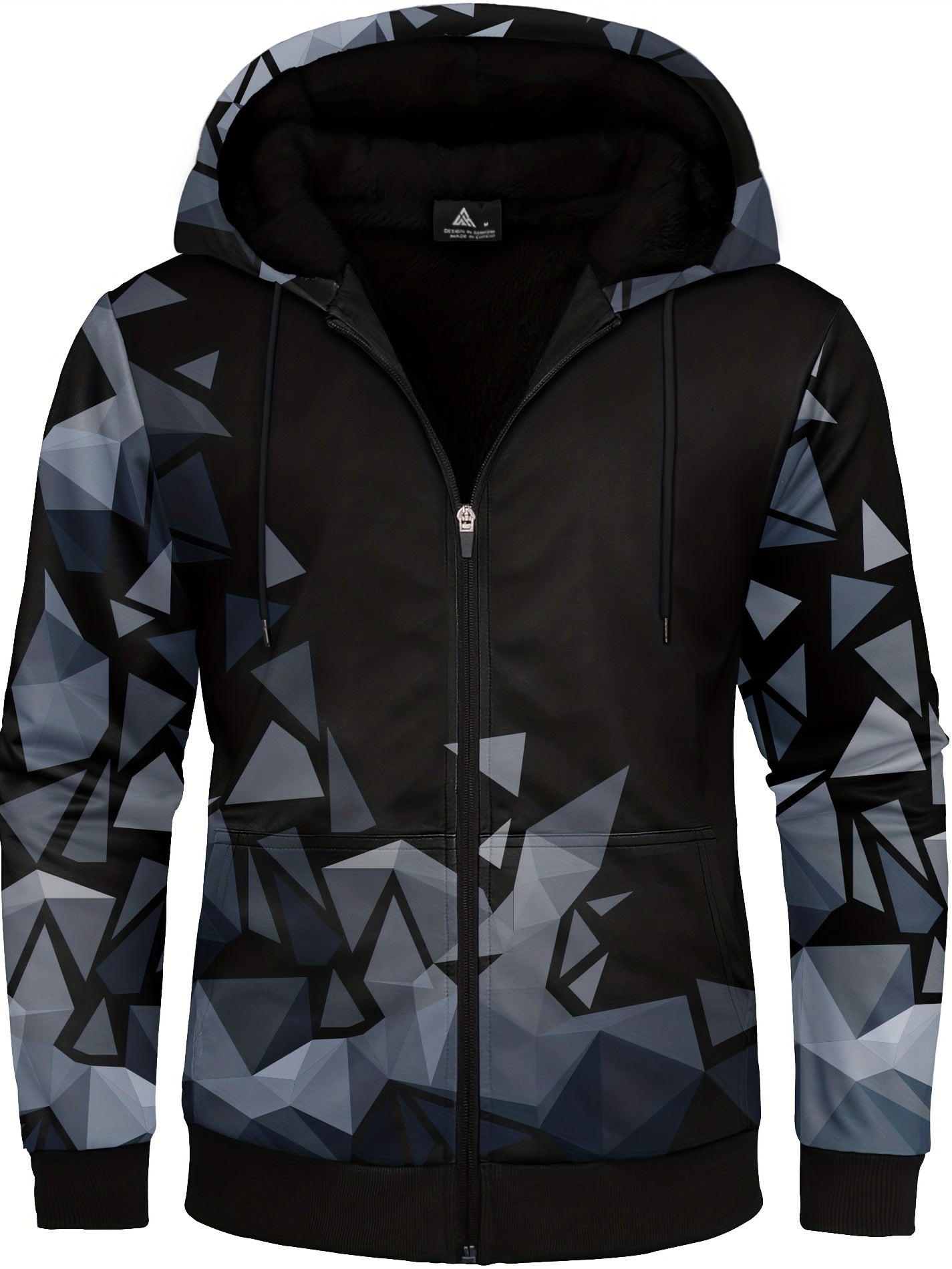 Hoodie with geometric pattern and fur