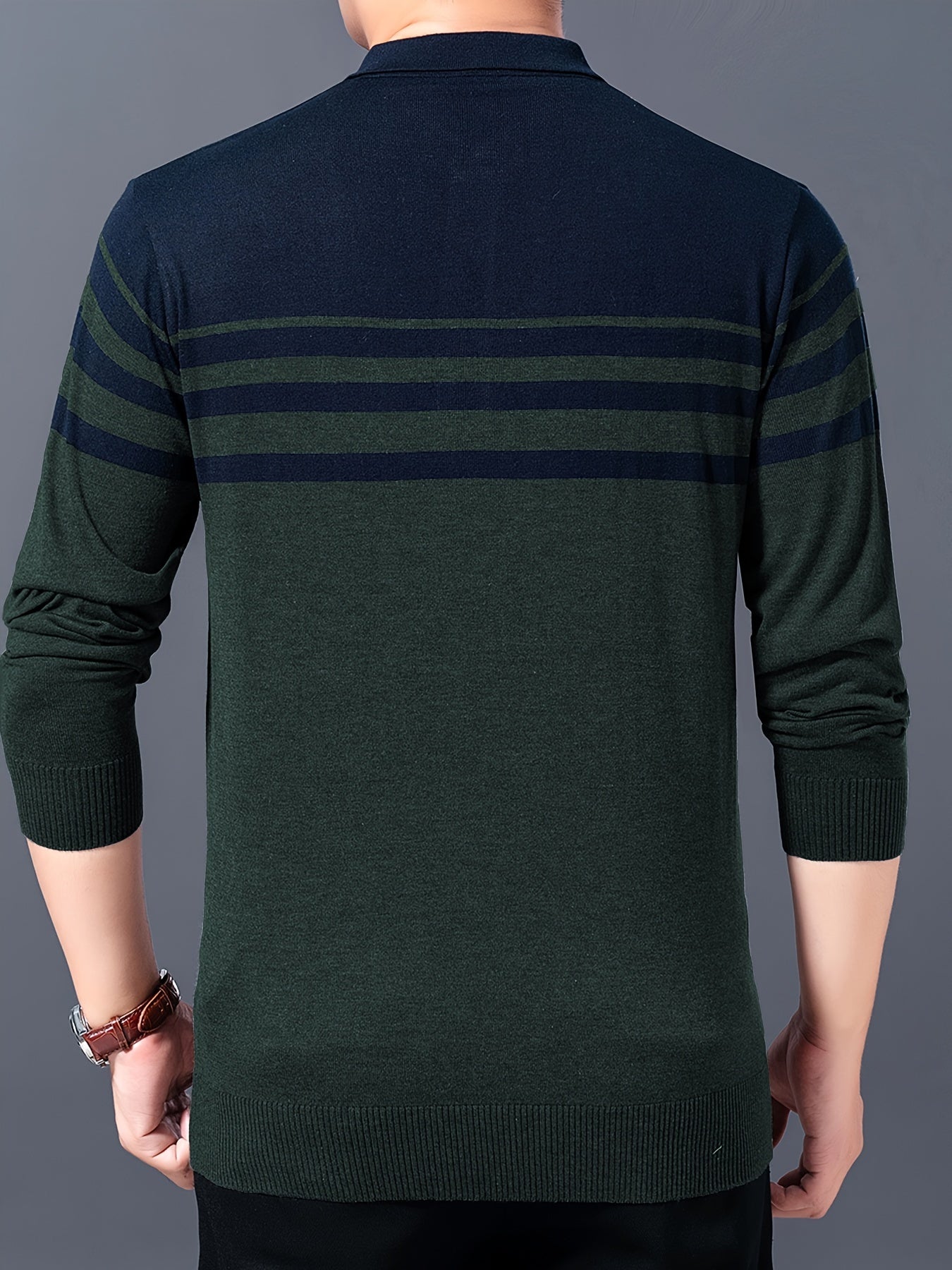 Stylish striped lapel sweater for men