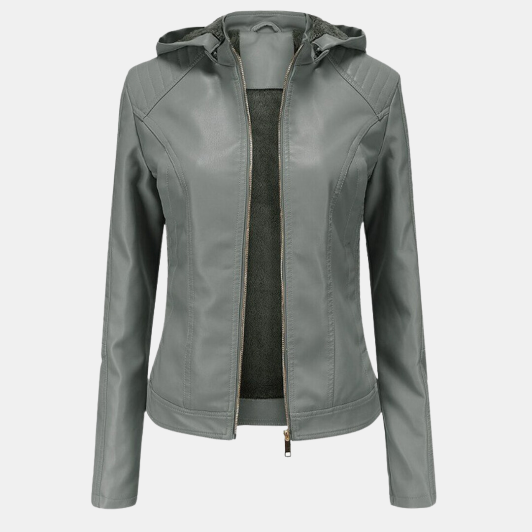 Women's leather jacket with hood