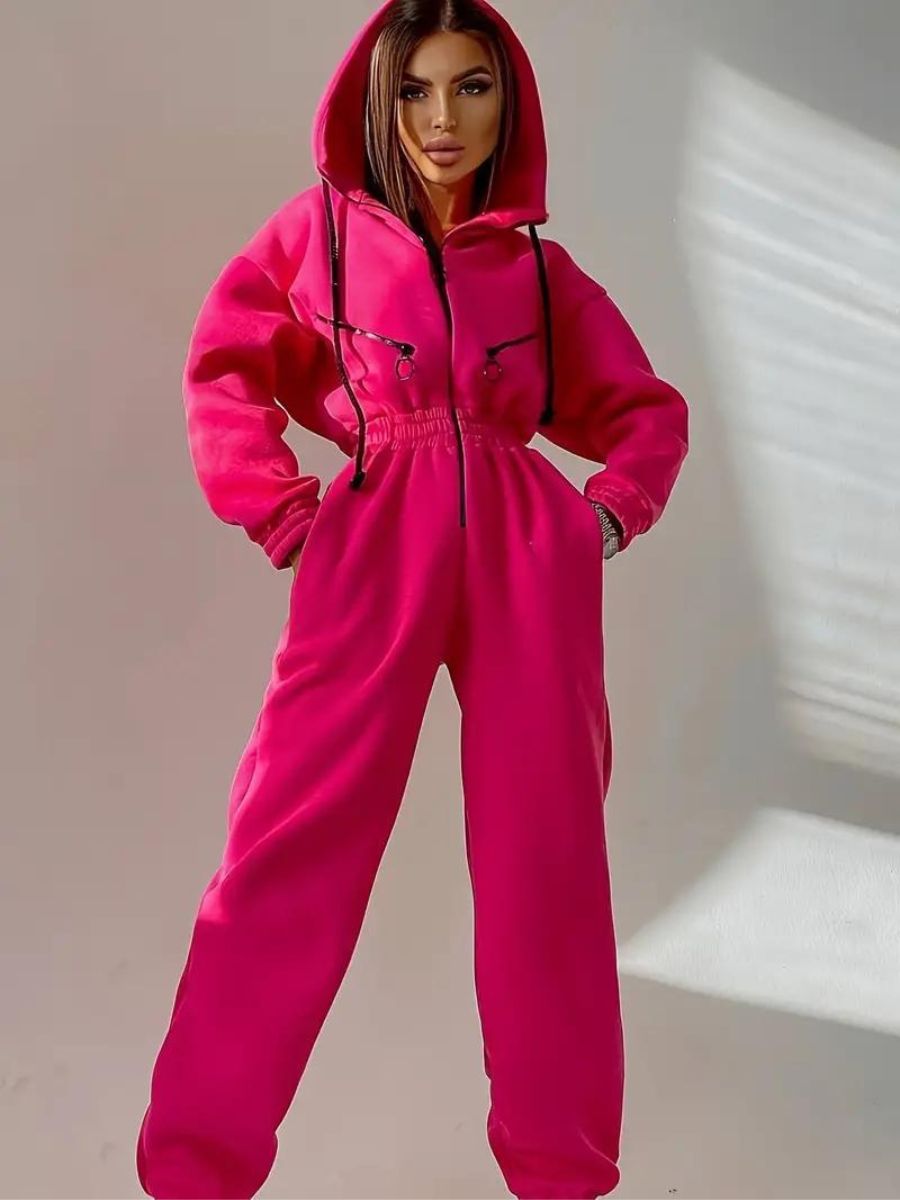 jumpsuit with hood and drawstring