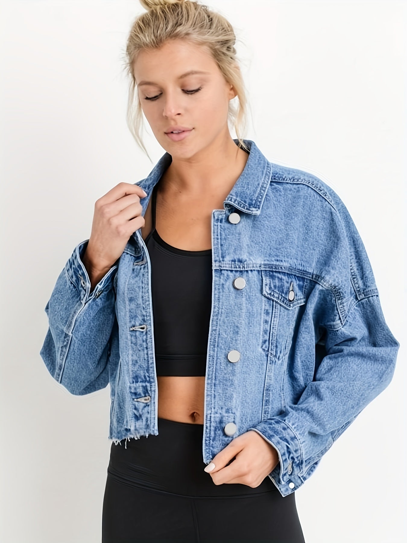 Blue denim jackets with short lapels