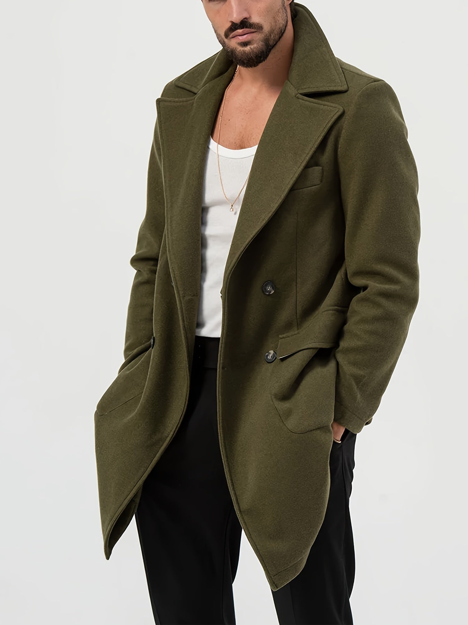 Green trench coat for men